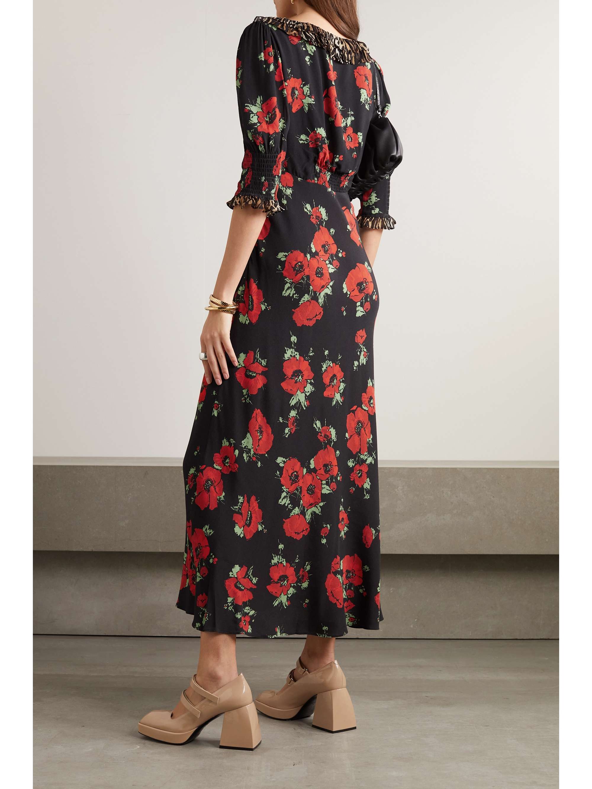 RIXO Juliette ruffled printed crepe midi dress