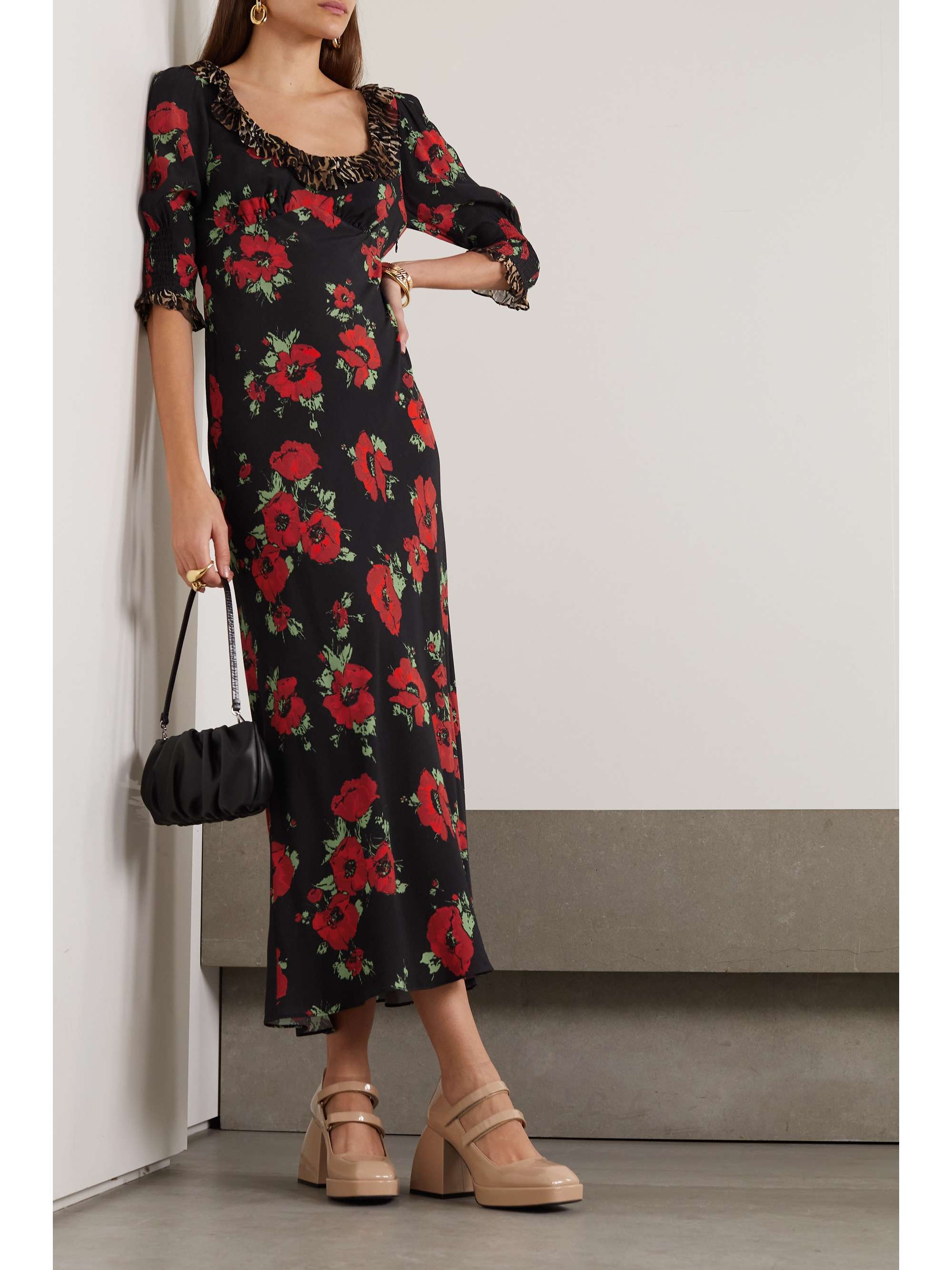 RIXO Juliette ruffled printed crepe midi dress