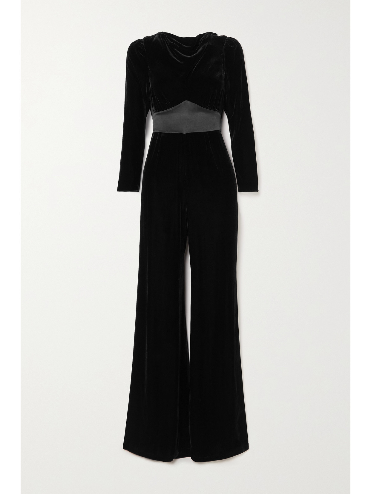 RIXO - Beatrix Draped Satin-trimmed Velvet Jumpsuit - Black