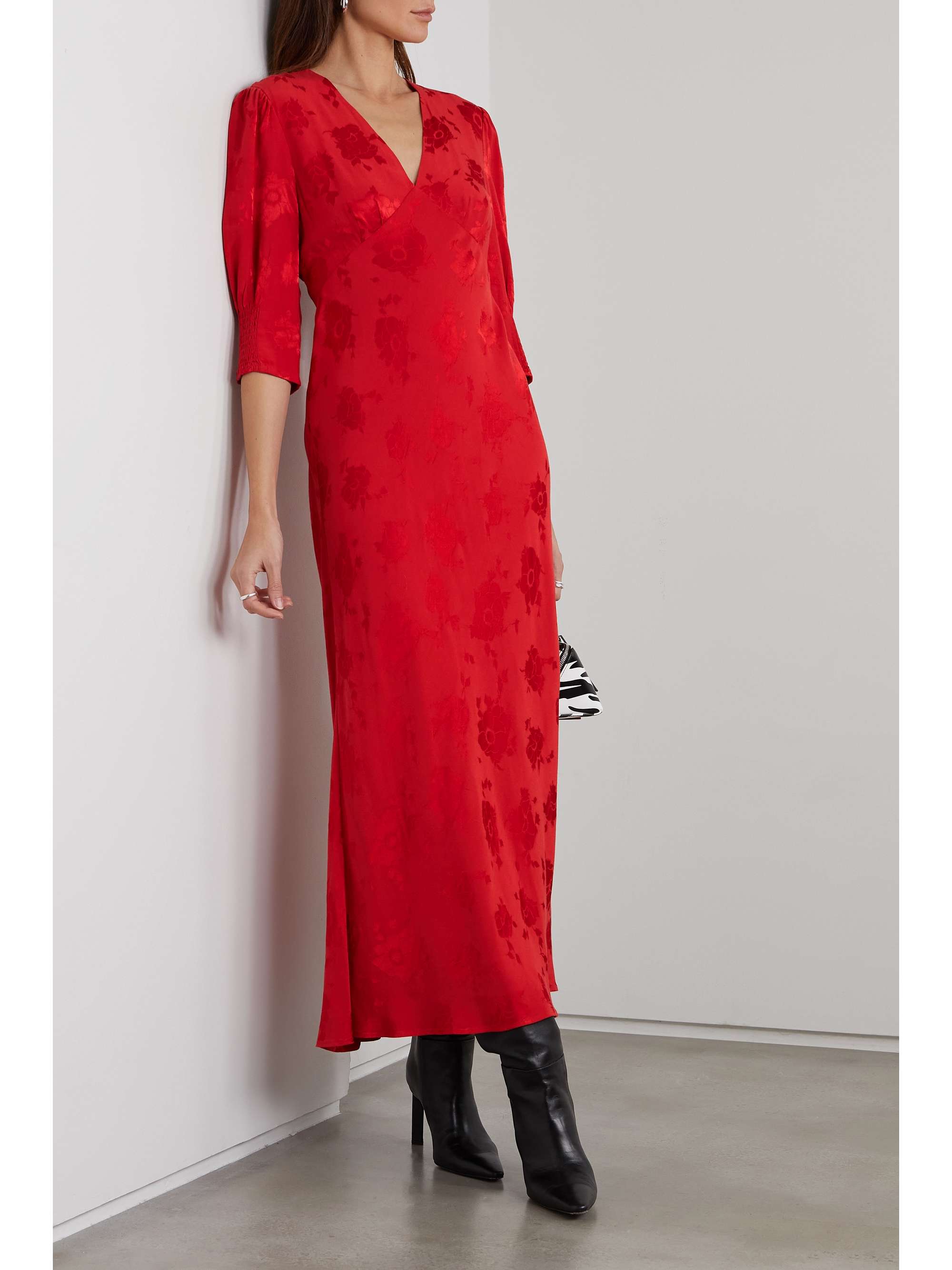RIXO Zadie satin-jacquard midi dress
