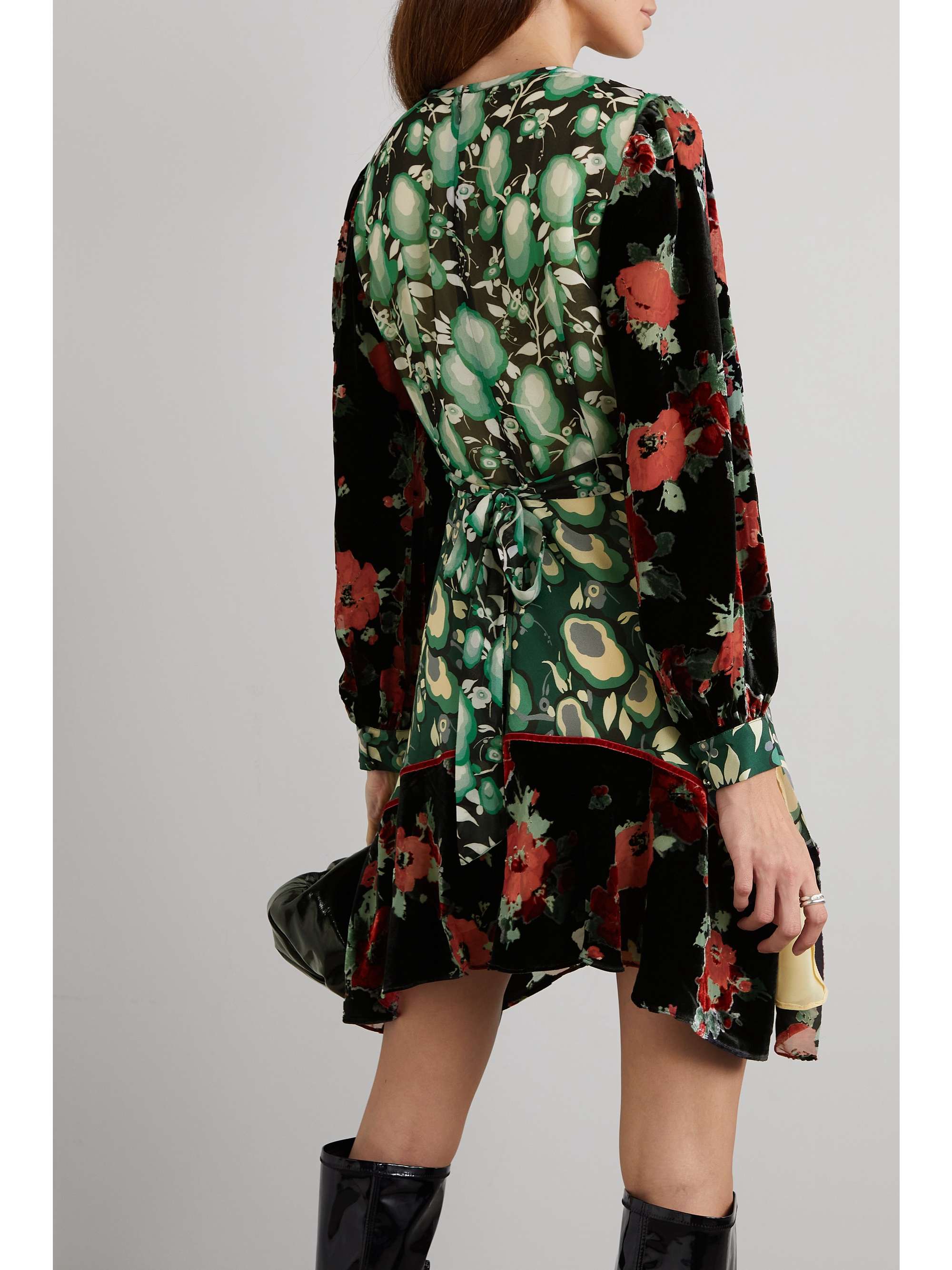 RIXO Edith floral-print silk crepe de chine and devoré-velvet mini dress