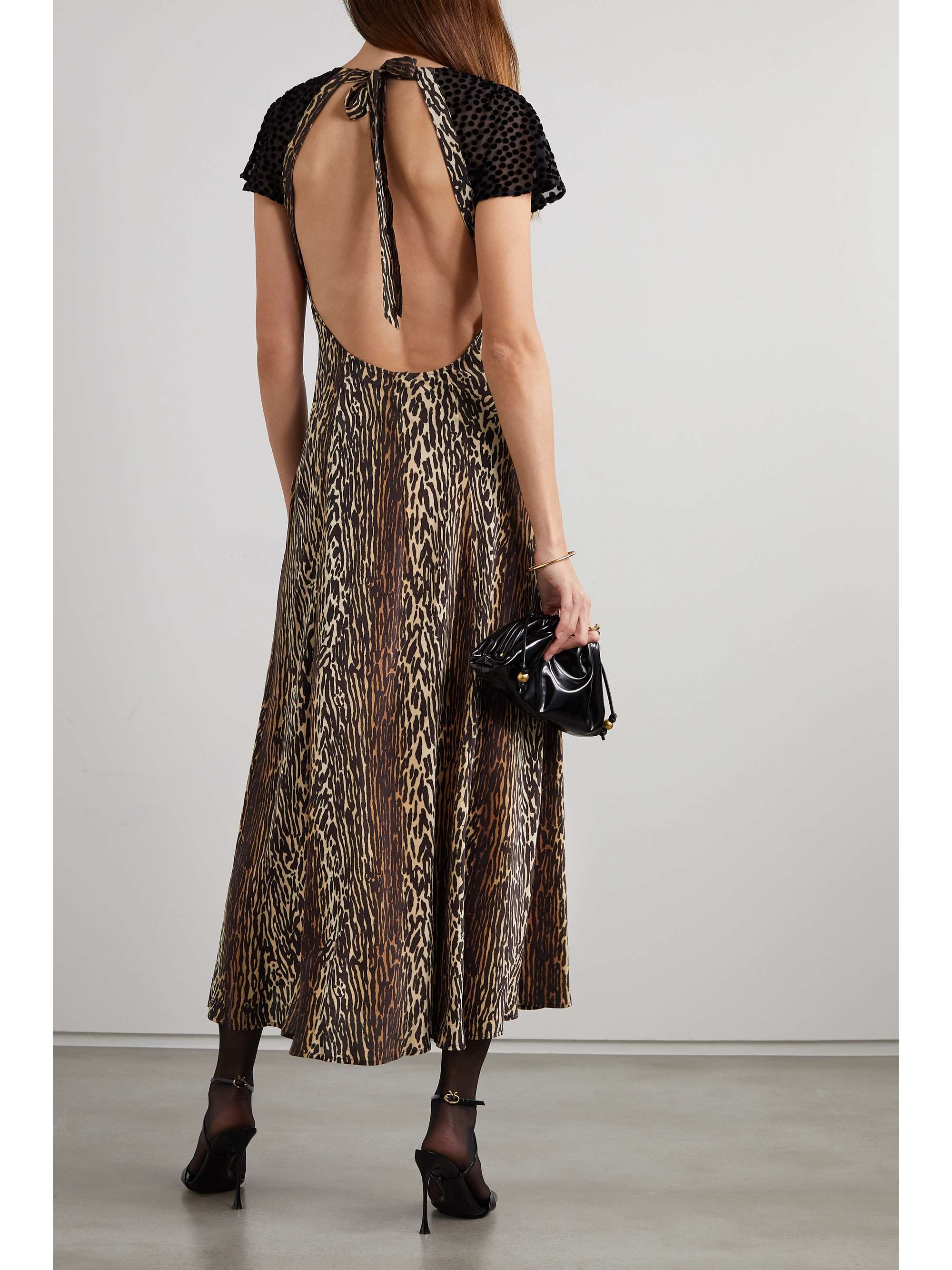 RIXO Angelina open-back chiffon-trimmed leopard-print silk-crepe midi dress