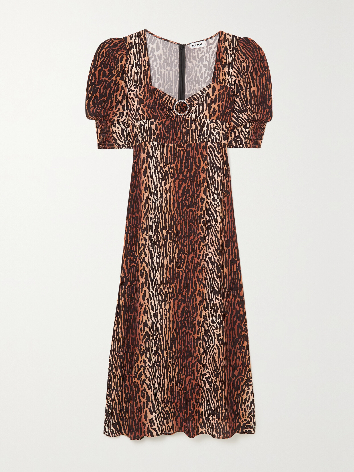 RIXO Karen Embellished Leopard-print Crepe Midi Dress