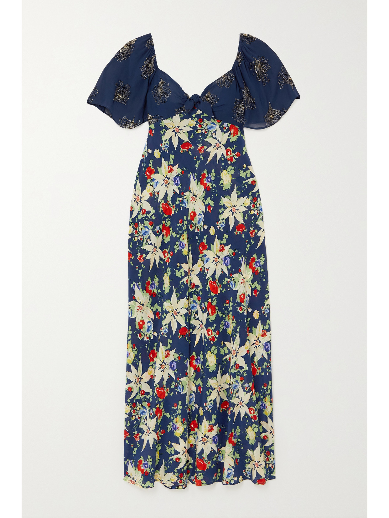 RIXO - Paltrow Printed Silk And Crepe De Chine Midi Dress - Blue