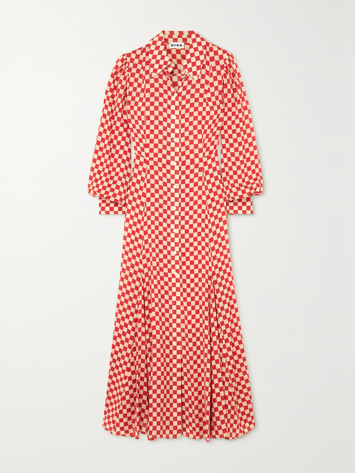 RIXO - Maddison Checked Woven Midi Shirt Dress - Red