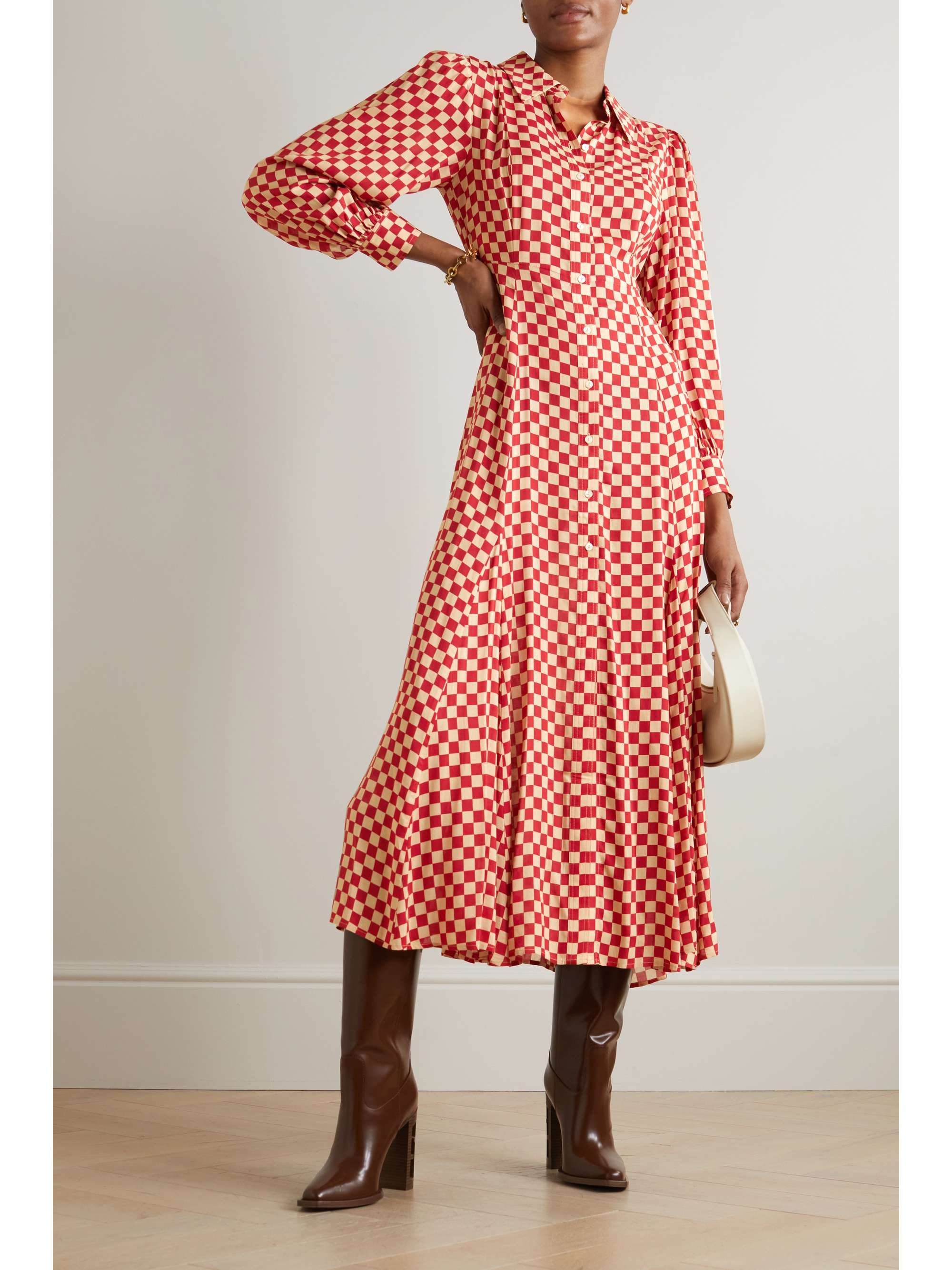 Maddison checked woven midi shirt dress