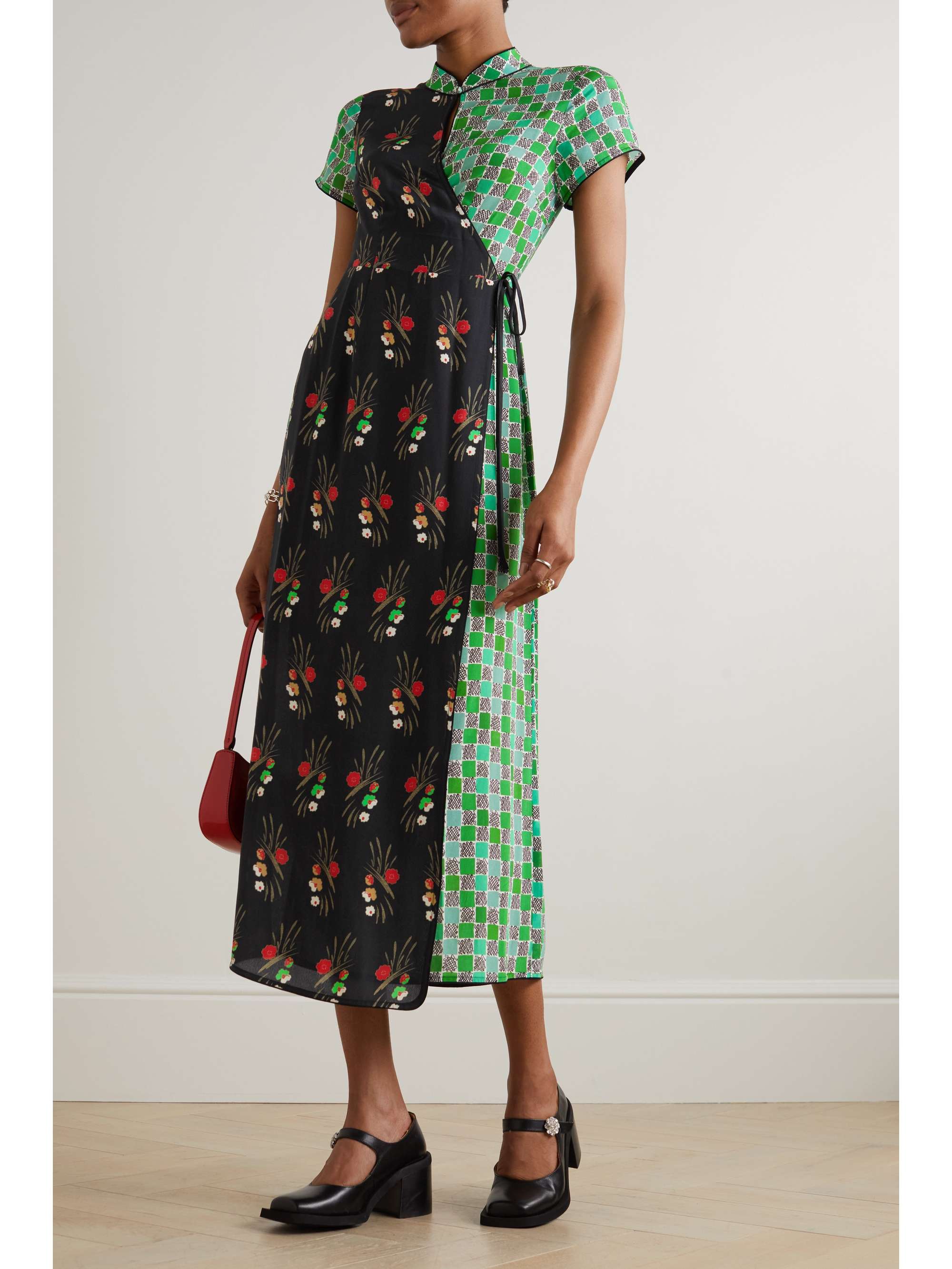 RIXO Carole patchwork printed silk midi dress