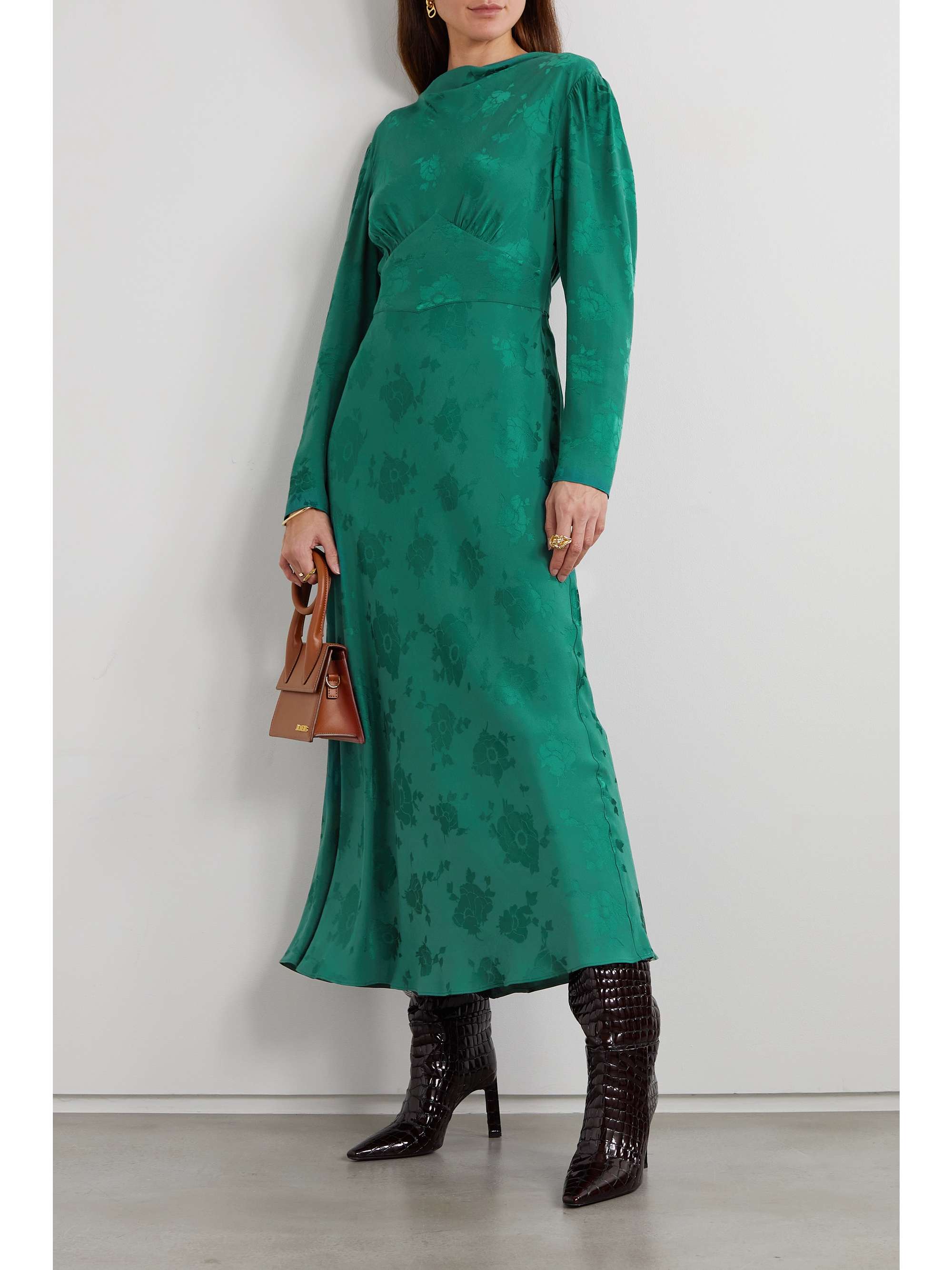 RIXO Ginger floral-jacquard crepe midi dress