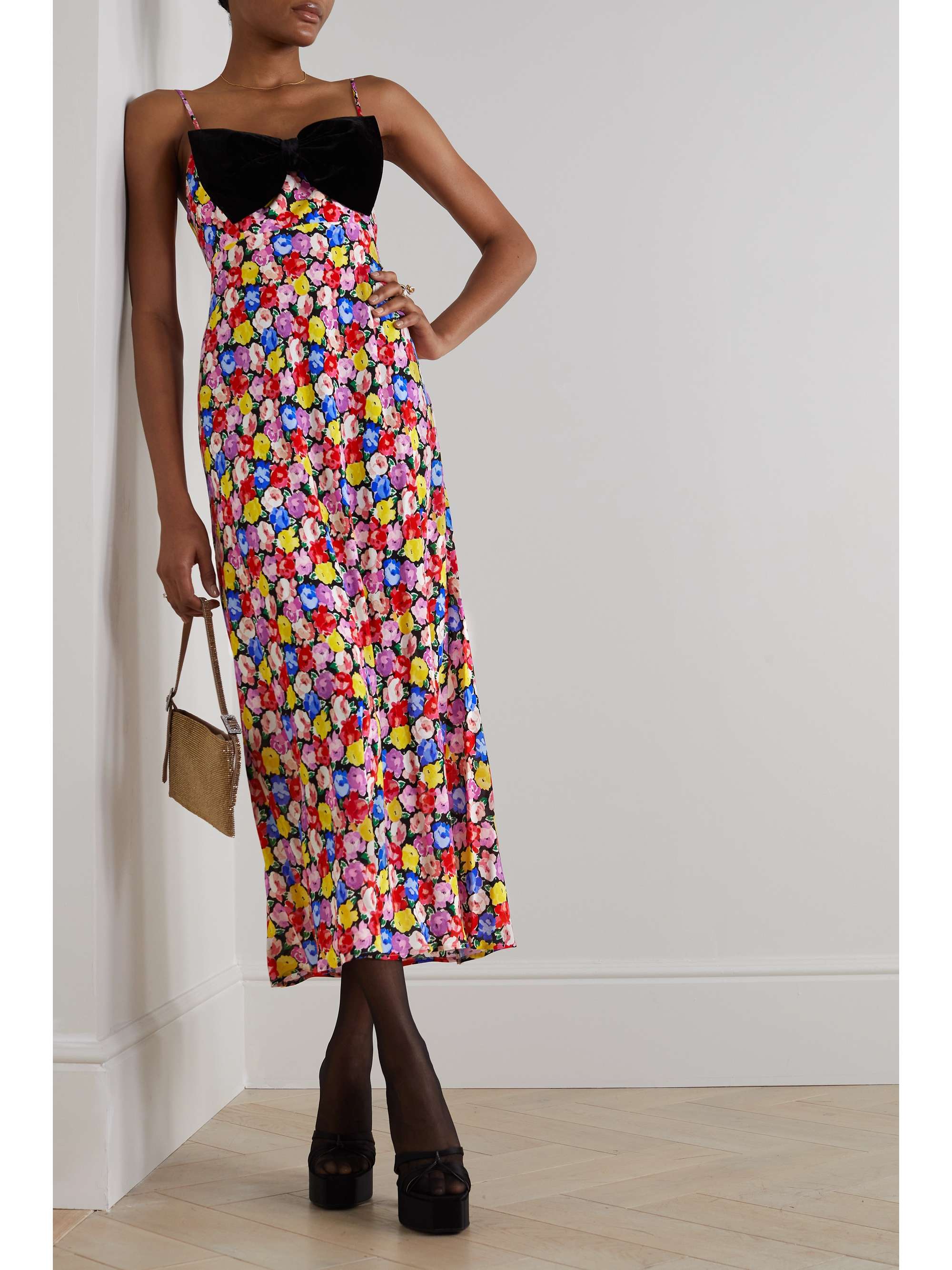RIXO Leanna bow-detailed floral-print woven midi dress | NET-A-PORTER