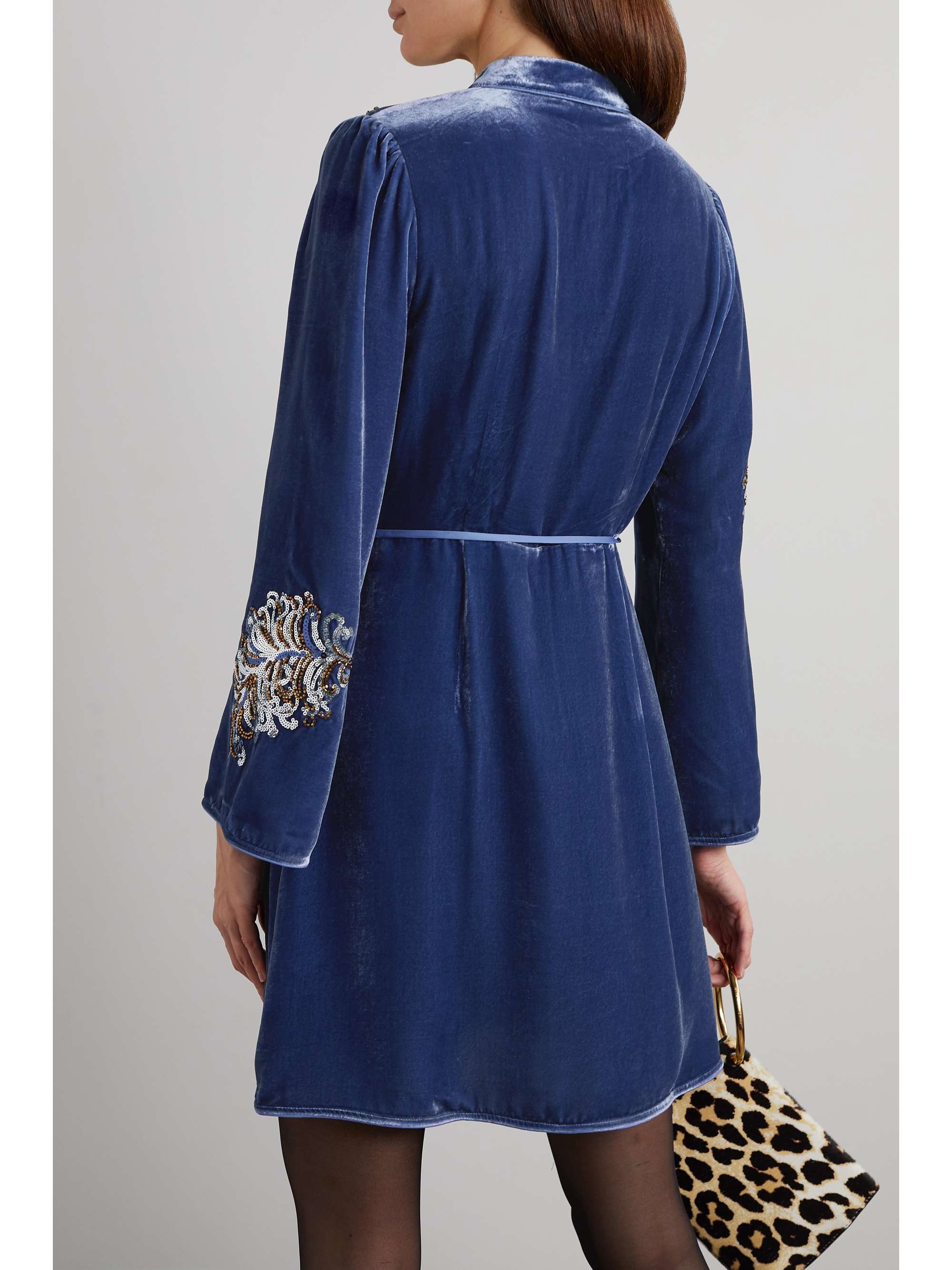 RIXO Gena embellished velvet mini wrap dress