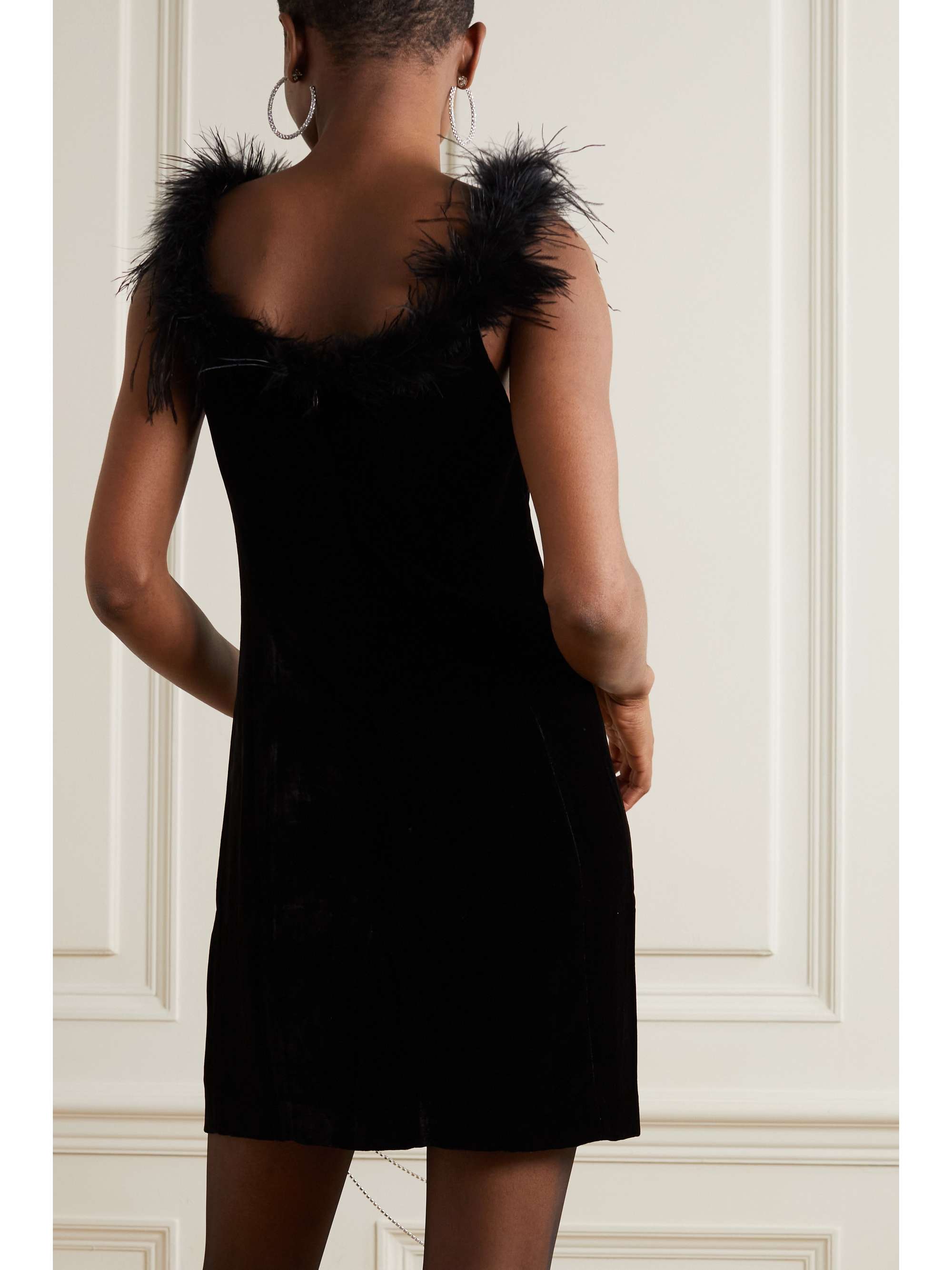 RIXO Lena feather-trimmed velvet mini dress