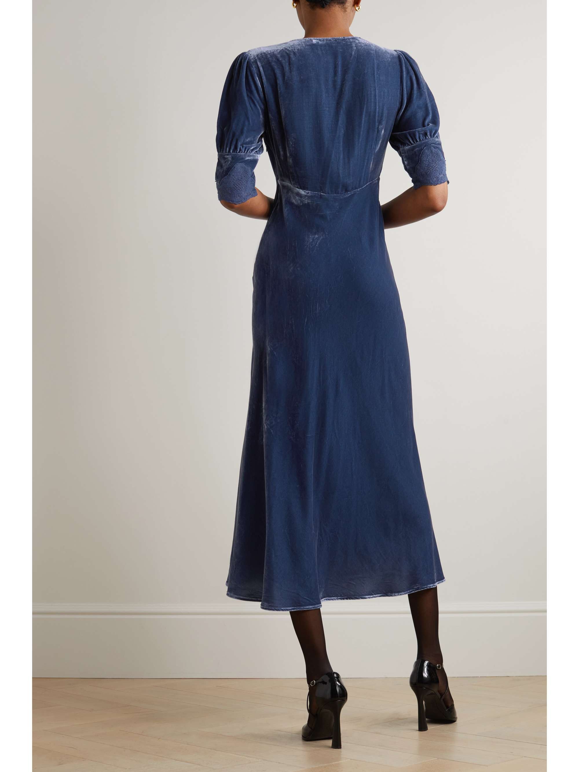 RIXO Simone lace-trimmed velvet midi dress