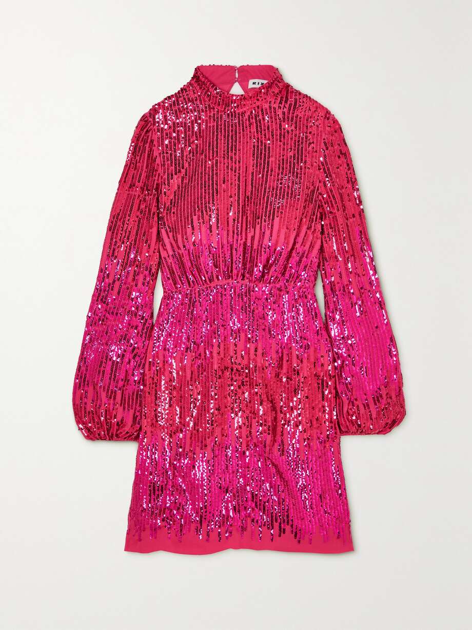 net-a-porter.com | Lara velvet-trimmed open-back sequined crepe mini dress