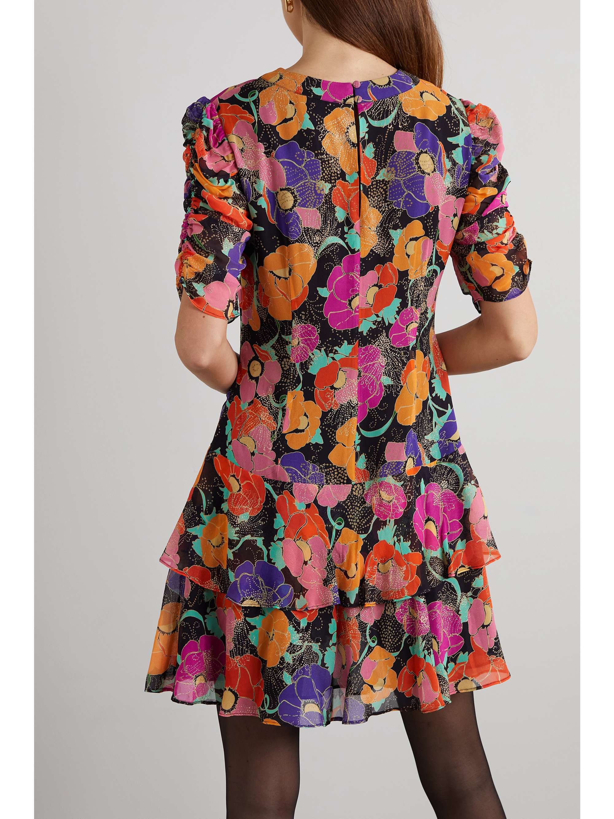 RIXO Dion glittered floral-print georgette mini dress