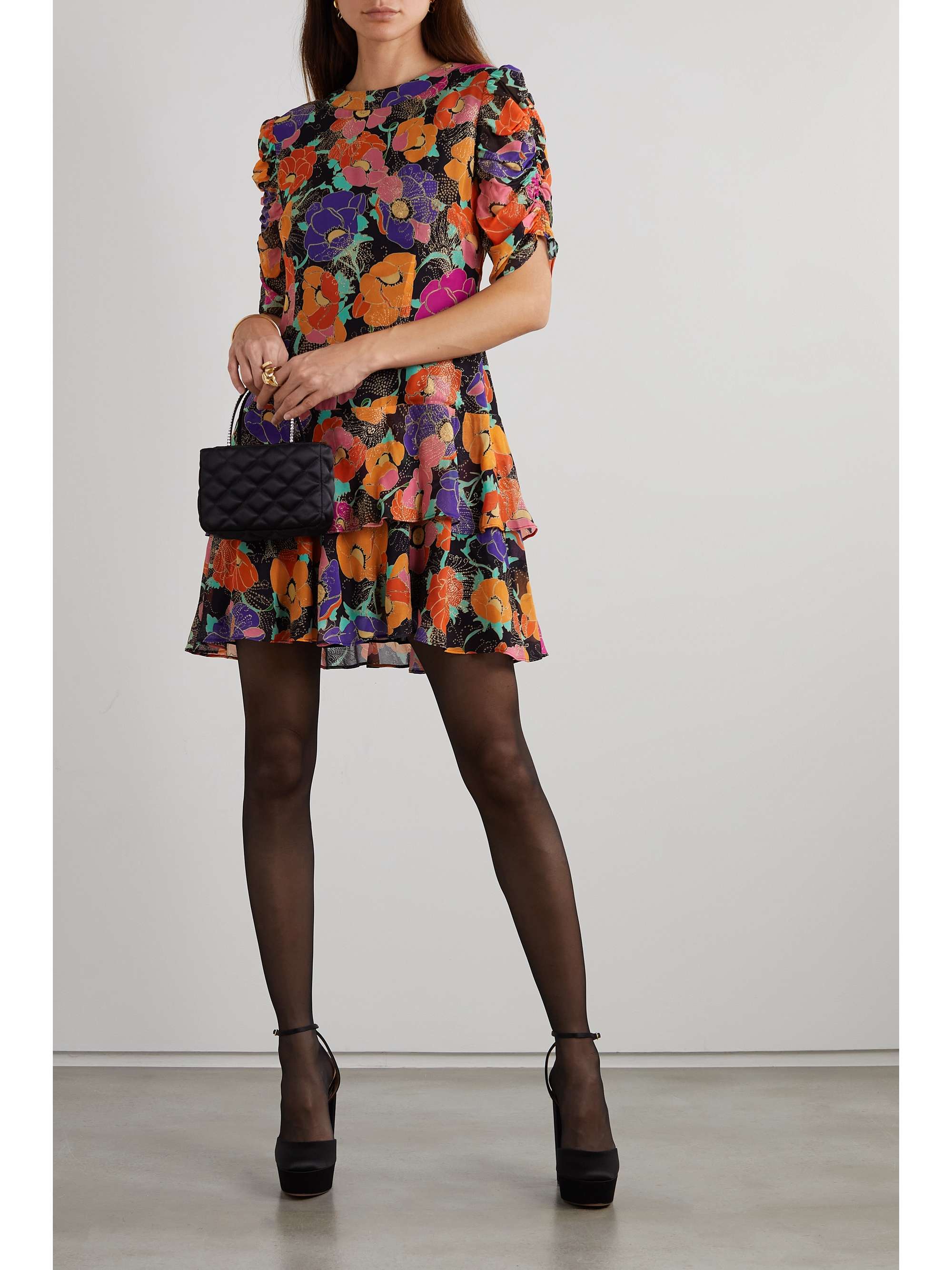 RIXO Dion glittered floral-print georgette mini dress