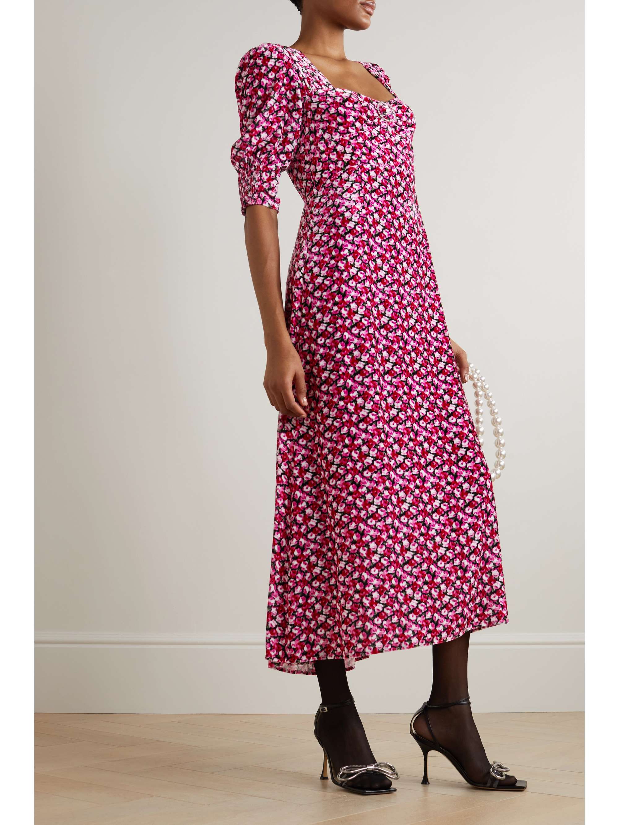 RIXO Karen embellished floral-print velvet midi dress
