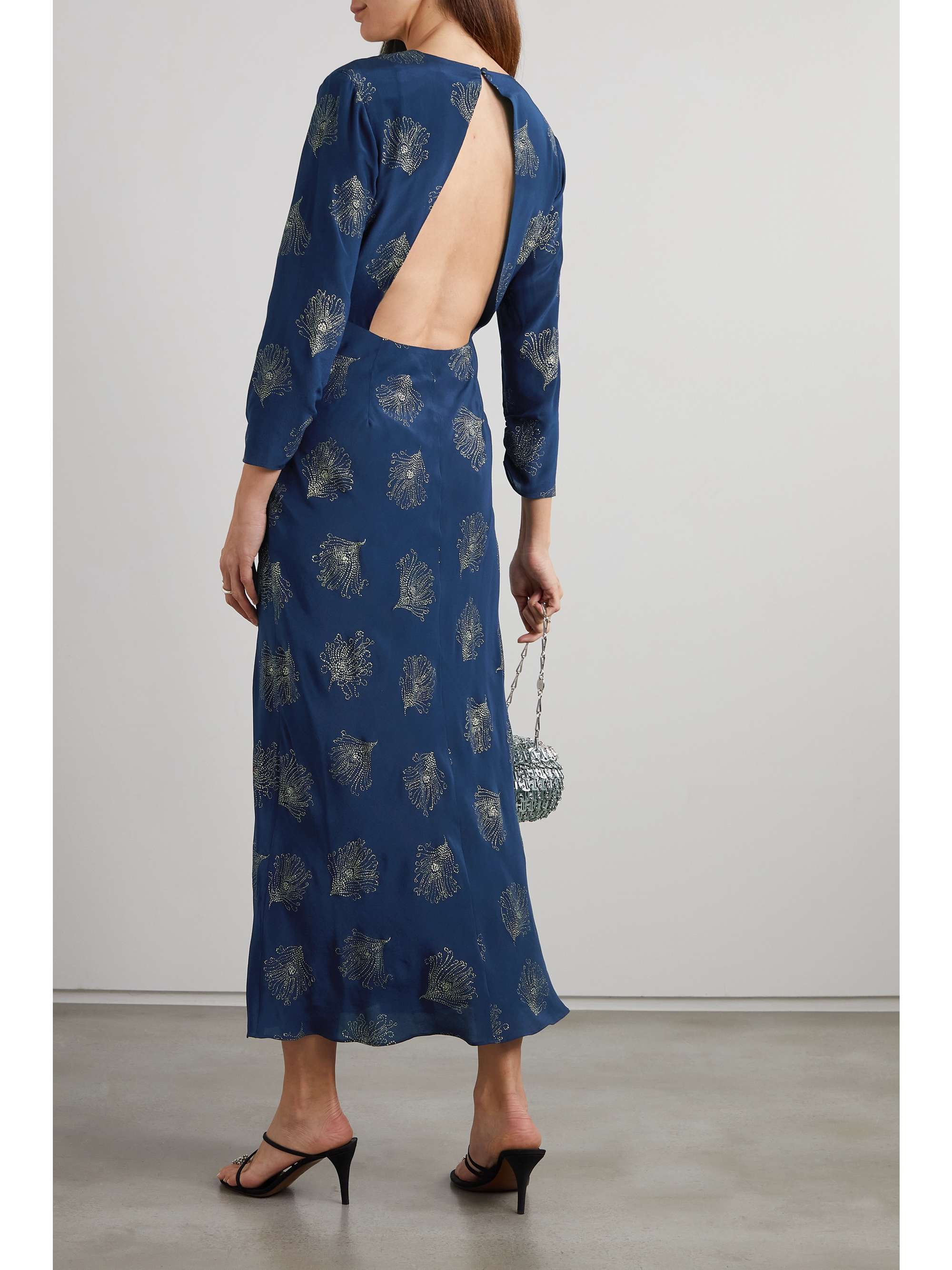 RIXO Rose open-back ruffled glittered silk midi dress