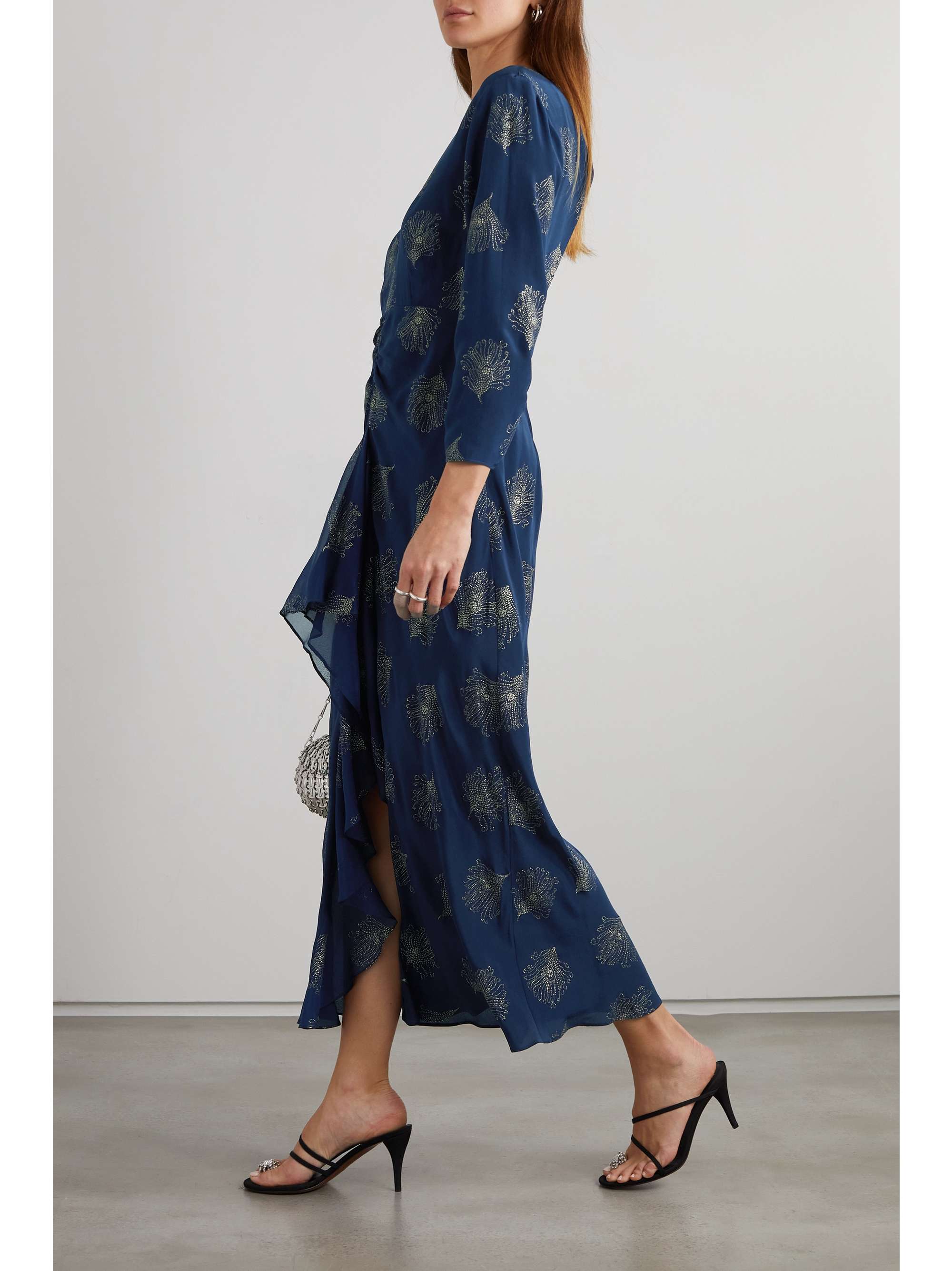 RIXO Rose open-back ruffled glittered silk midi dress