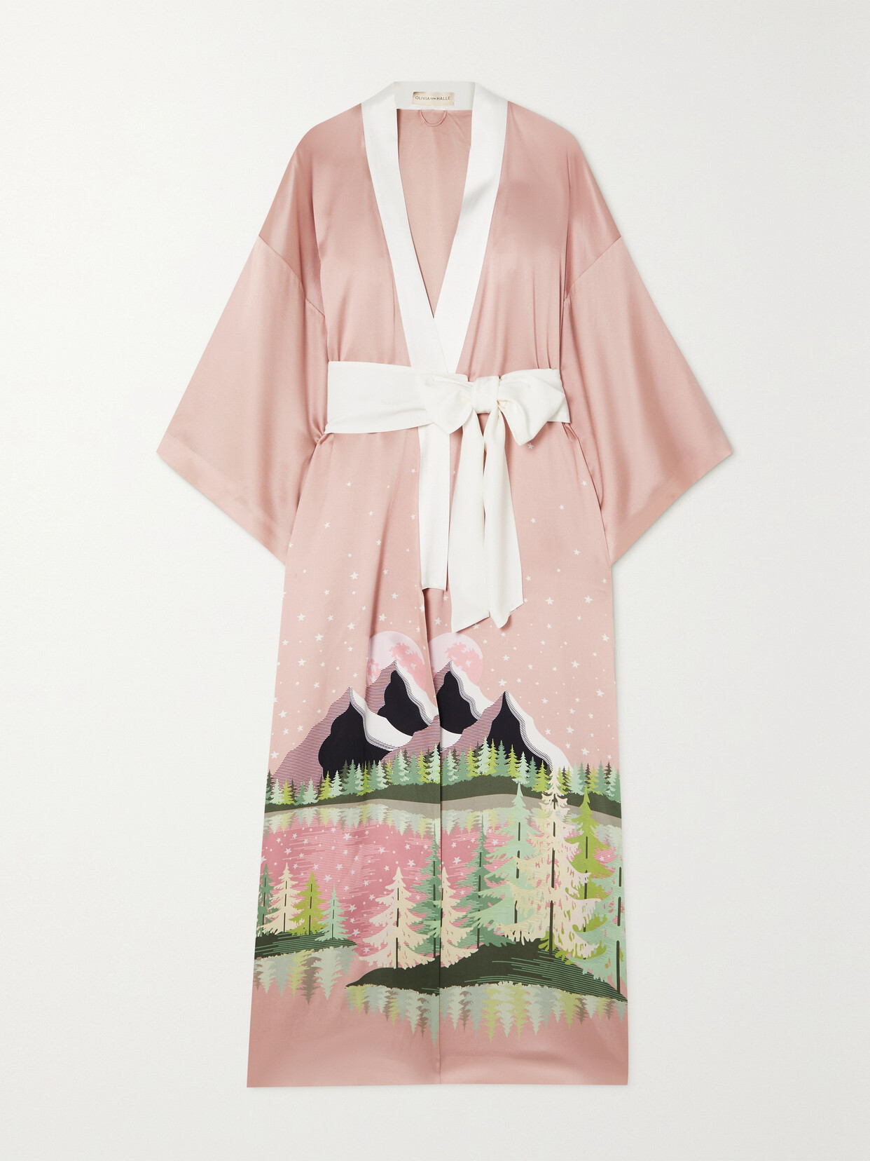 Olivia von Halle - Queenie Printed Silk-satin Robe - Pink