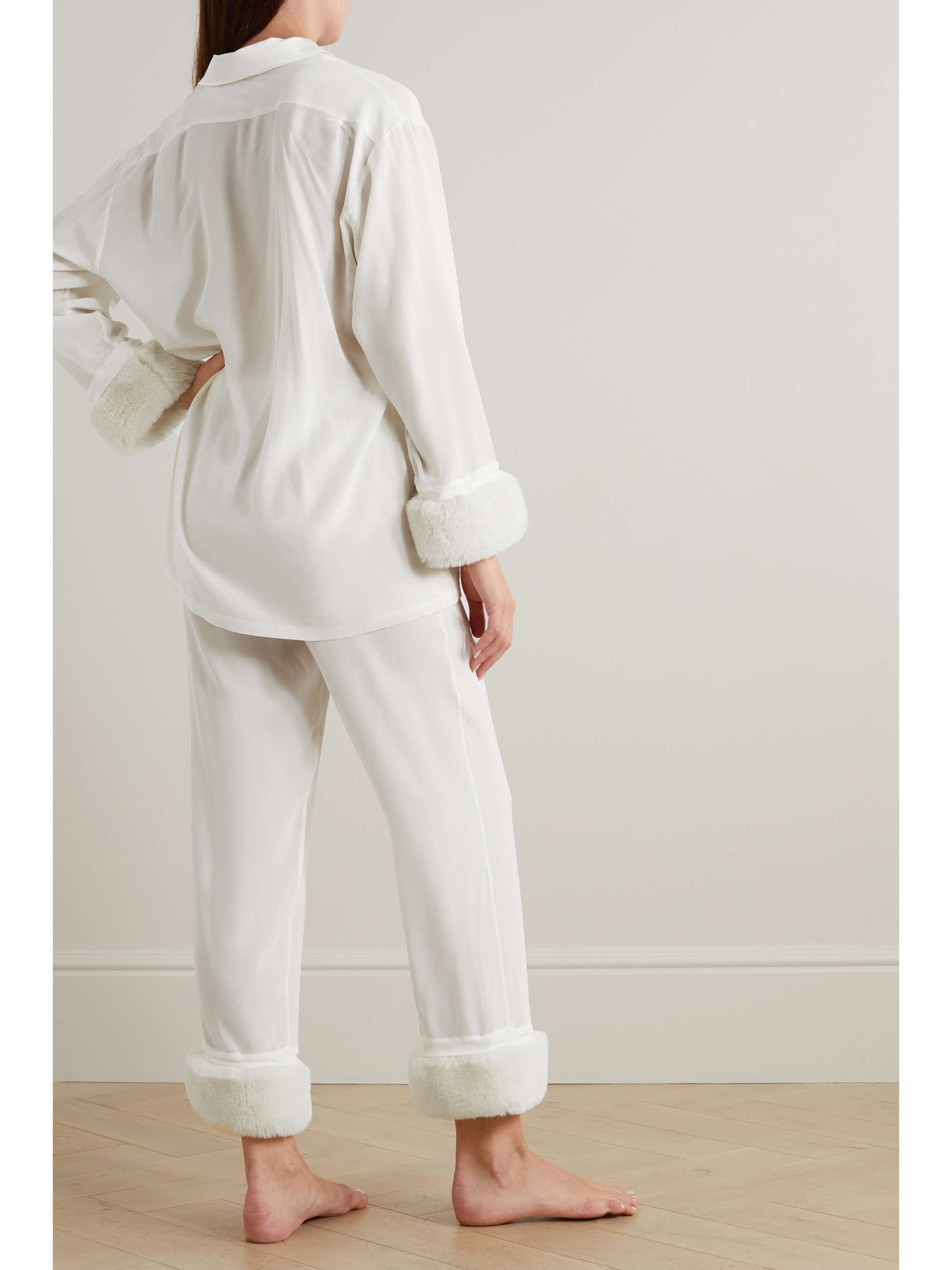 OLIVIA VON HALLE Casablanca faux fur-trimmed silk pajama set | NET-A-PORTER