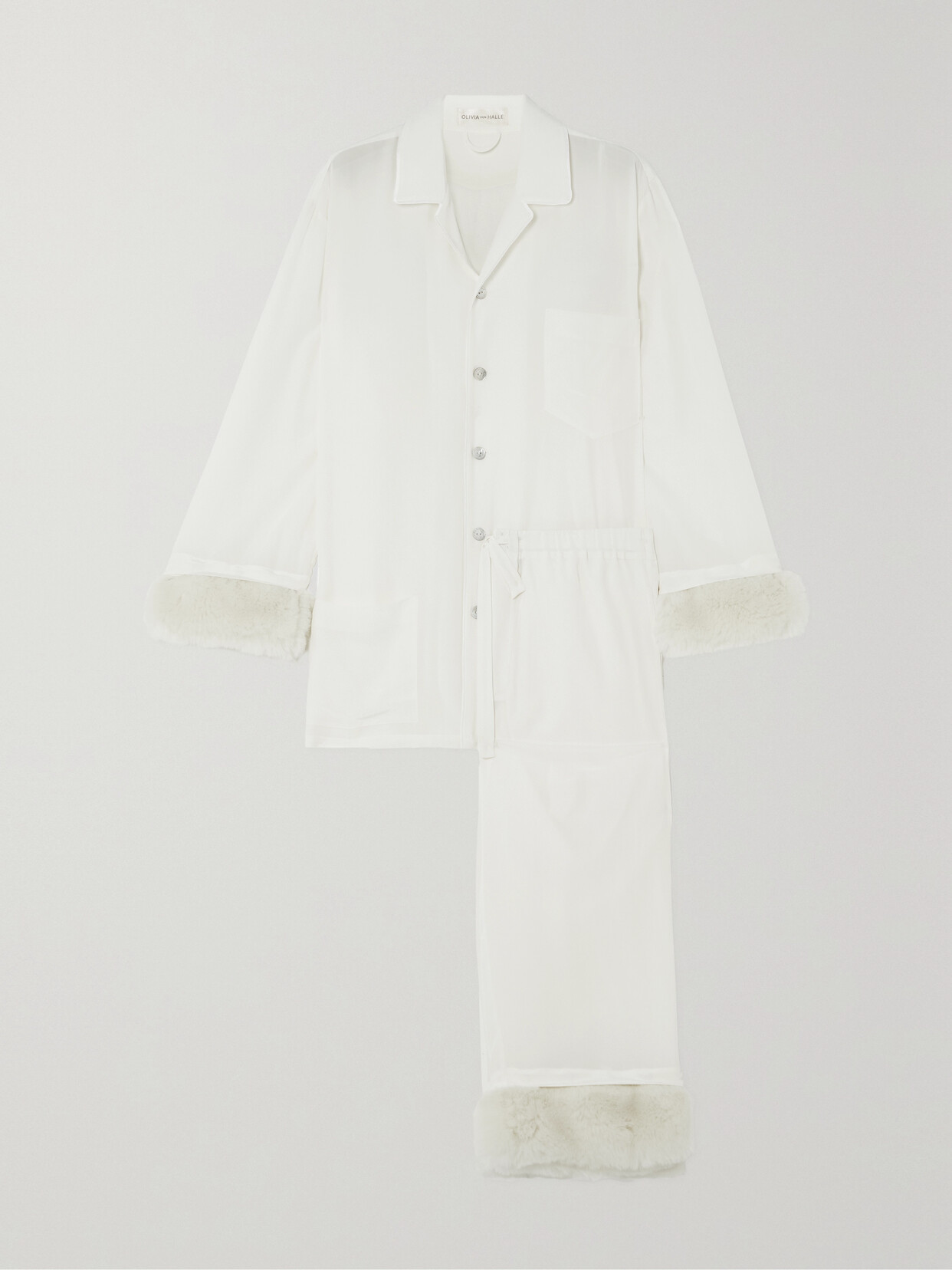 Olivia von Halle - Casablanca Faux Fur-trimmed Silk Pajama Set - White 22 Awaiting product image