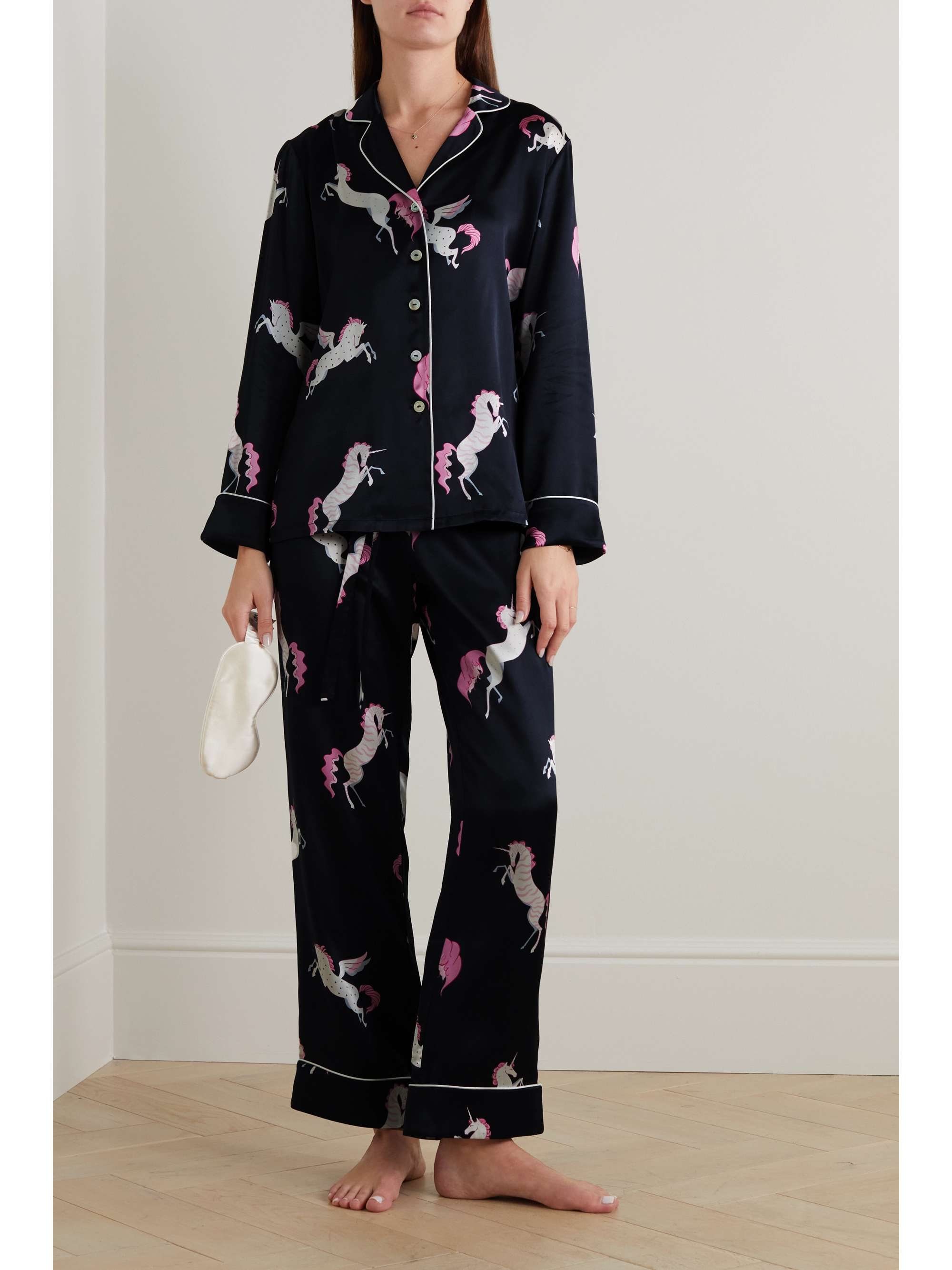 Olivia Von Halle Lila Printed Silk Satin Pajama Set Net A Porter