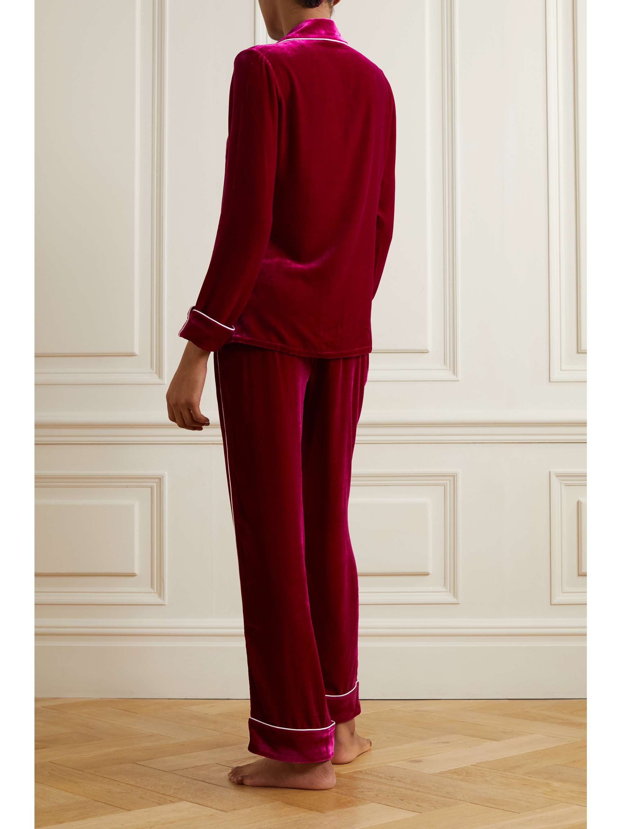 OLIVIA VON HALLE Coco piped velvet pajama set | NET-A-PORTER