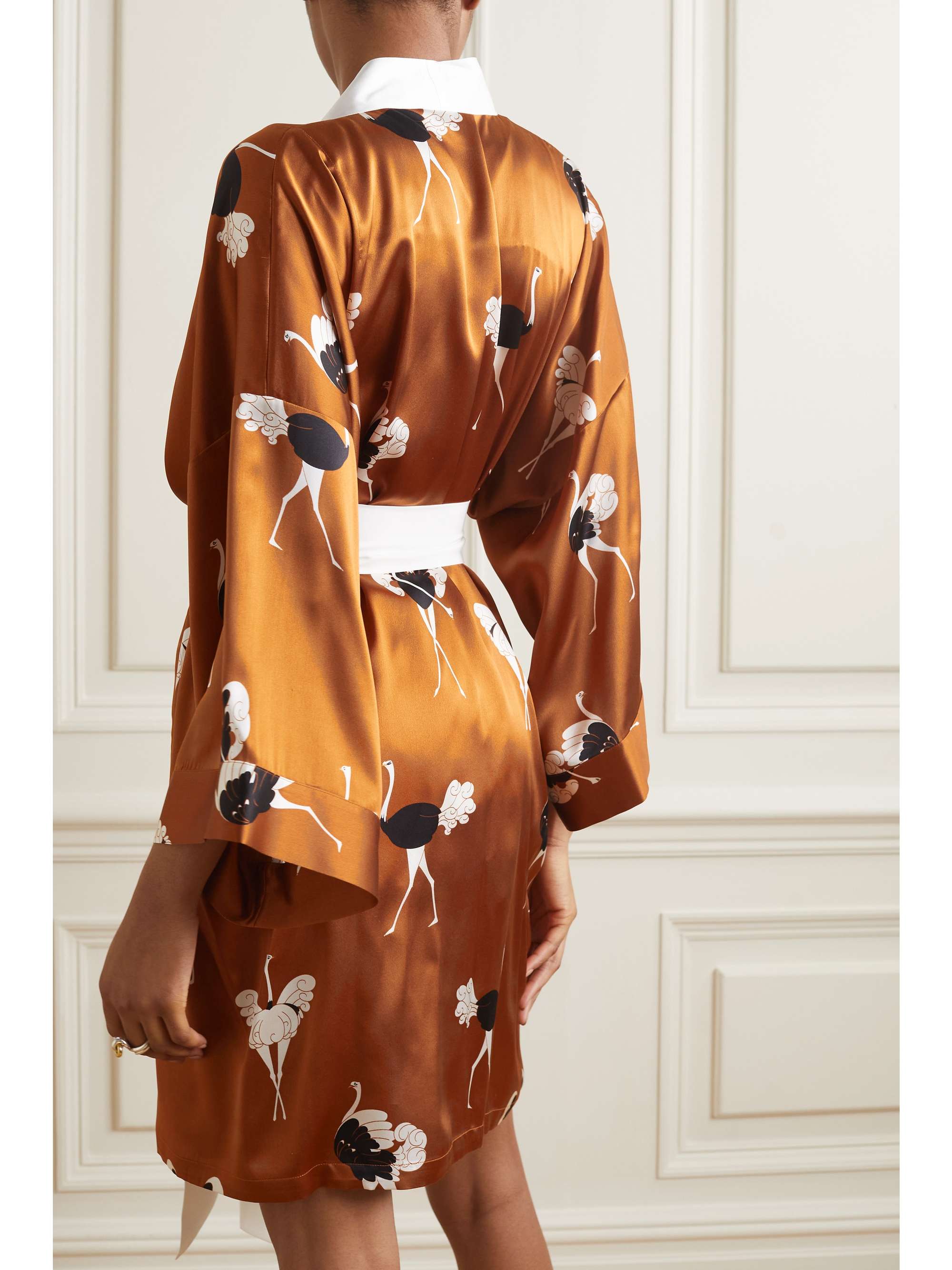 OLIVIA VON HALLE Mimi belted printed silk-satin robe