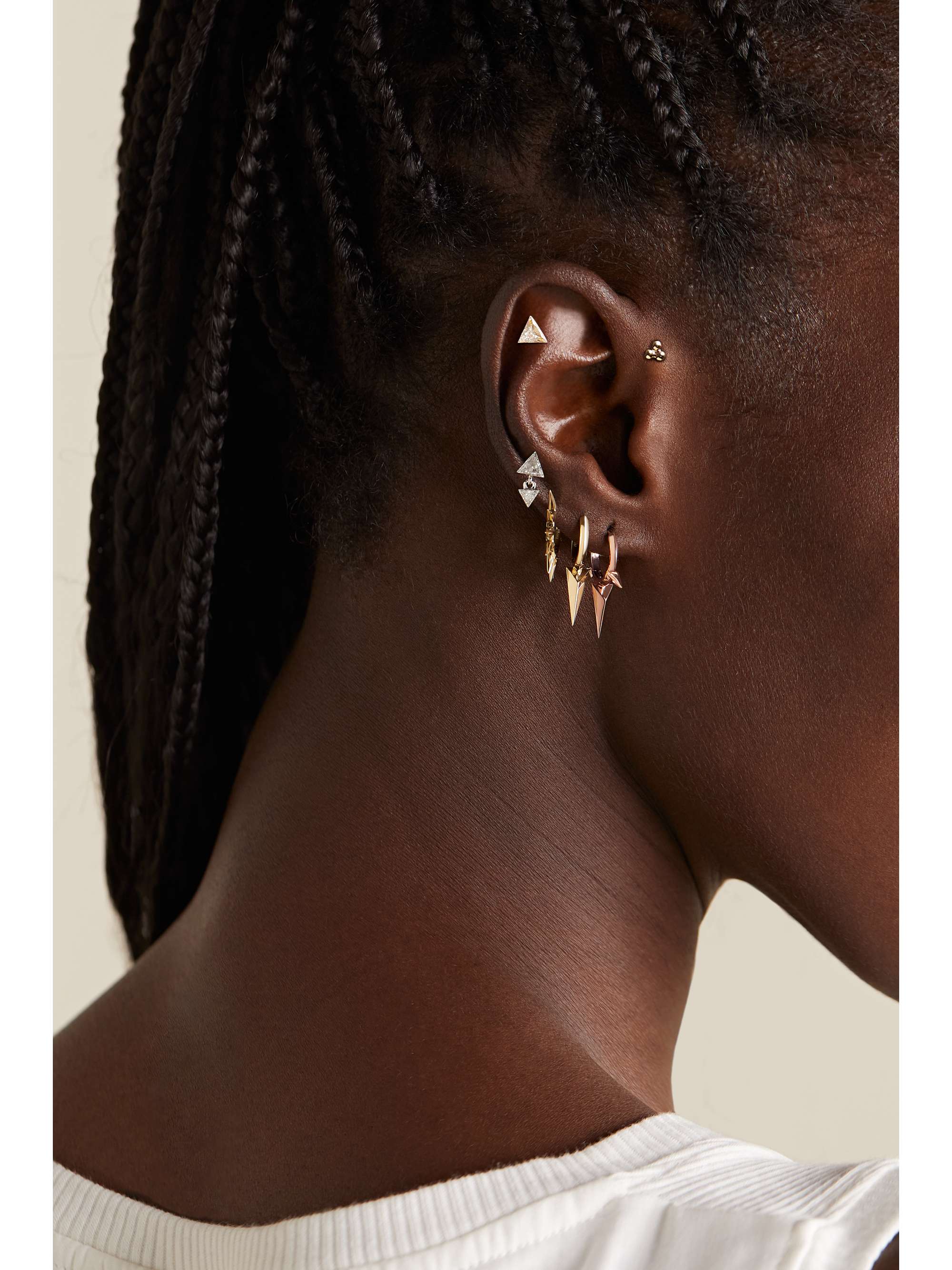 MARIA TASH Faceted Triple Long Spike 8mm  14-karat rose gold single hoop earring