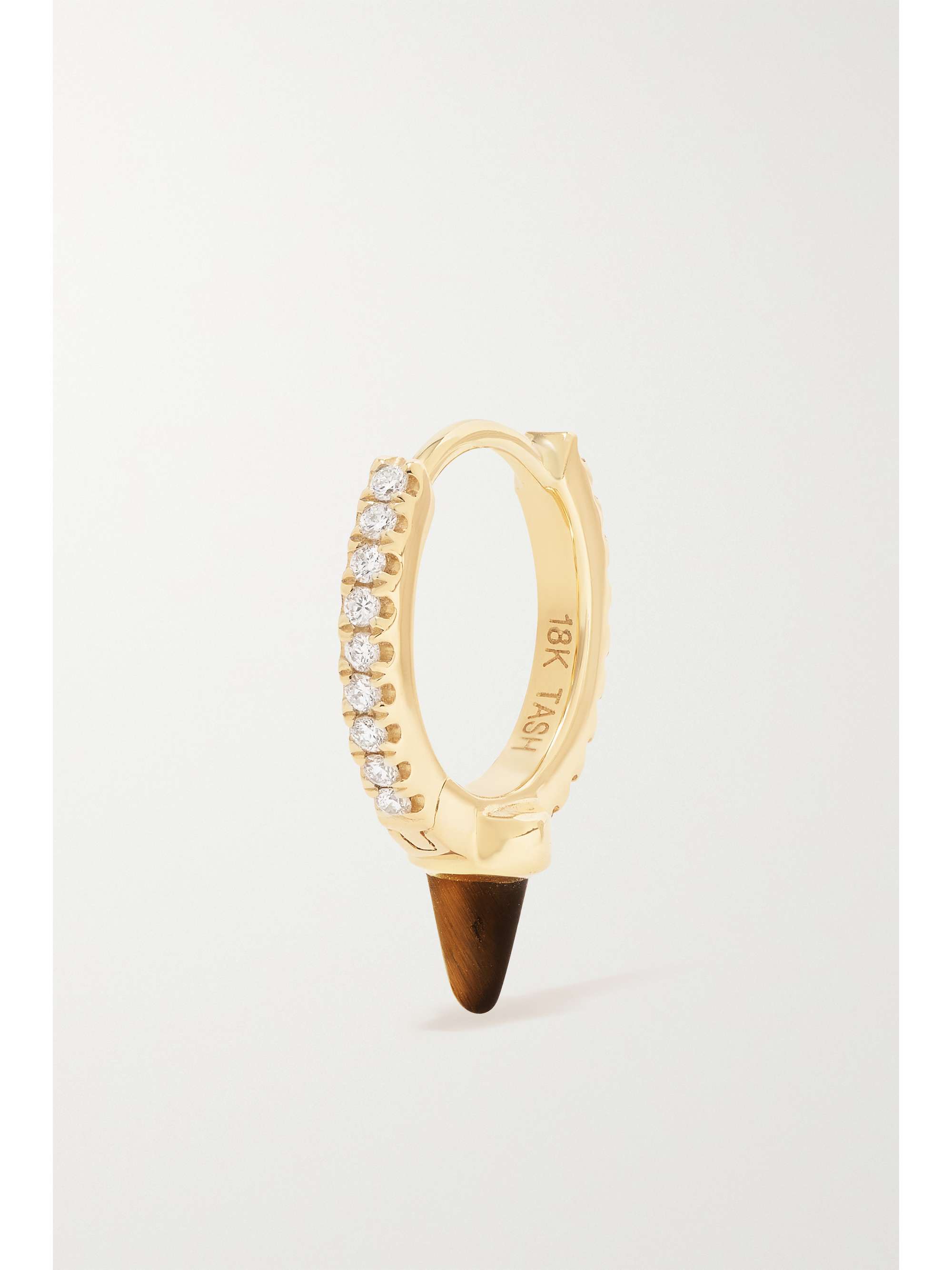 MARIA TASH 8mm 18-karat gold, tiger's eye and diamond single hoop earring