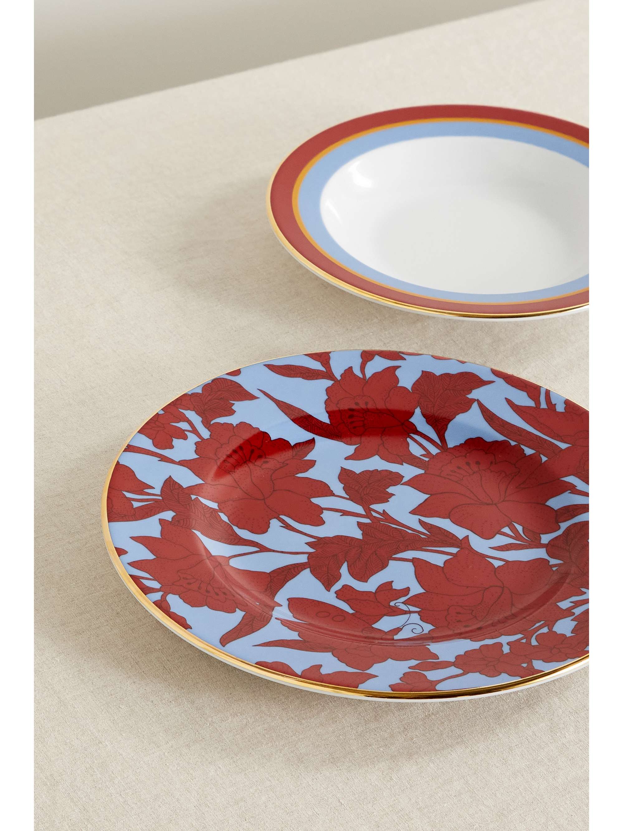 LA DOUBLEJ Gold-plated porcelain soup and dinner plate set