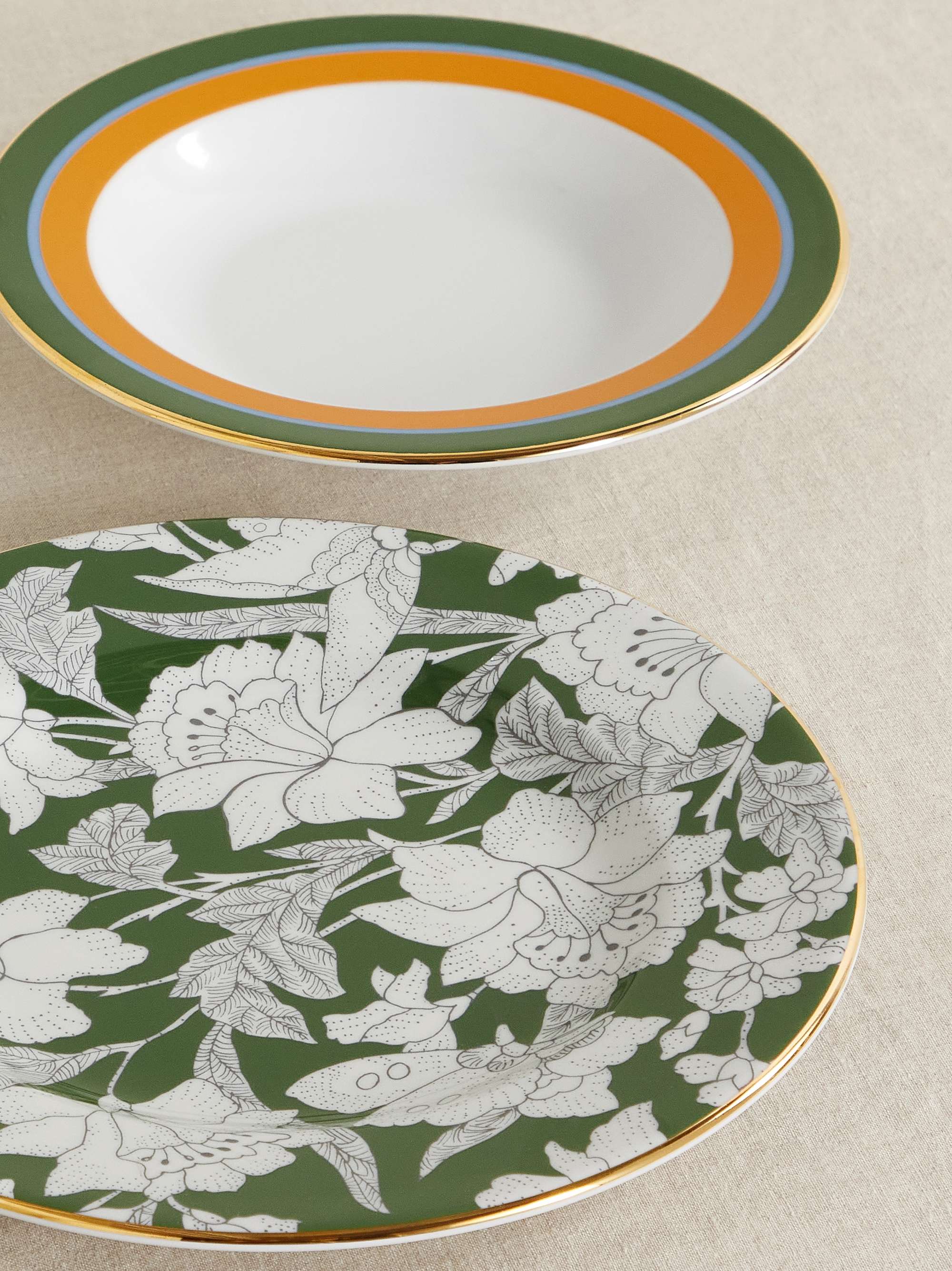 LA DOUBLEJ Libellula gold-plated porcelain soup and dinner plate set