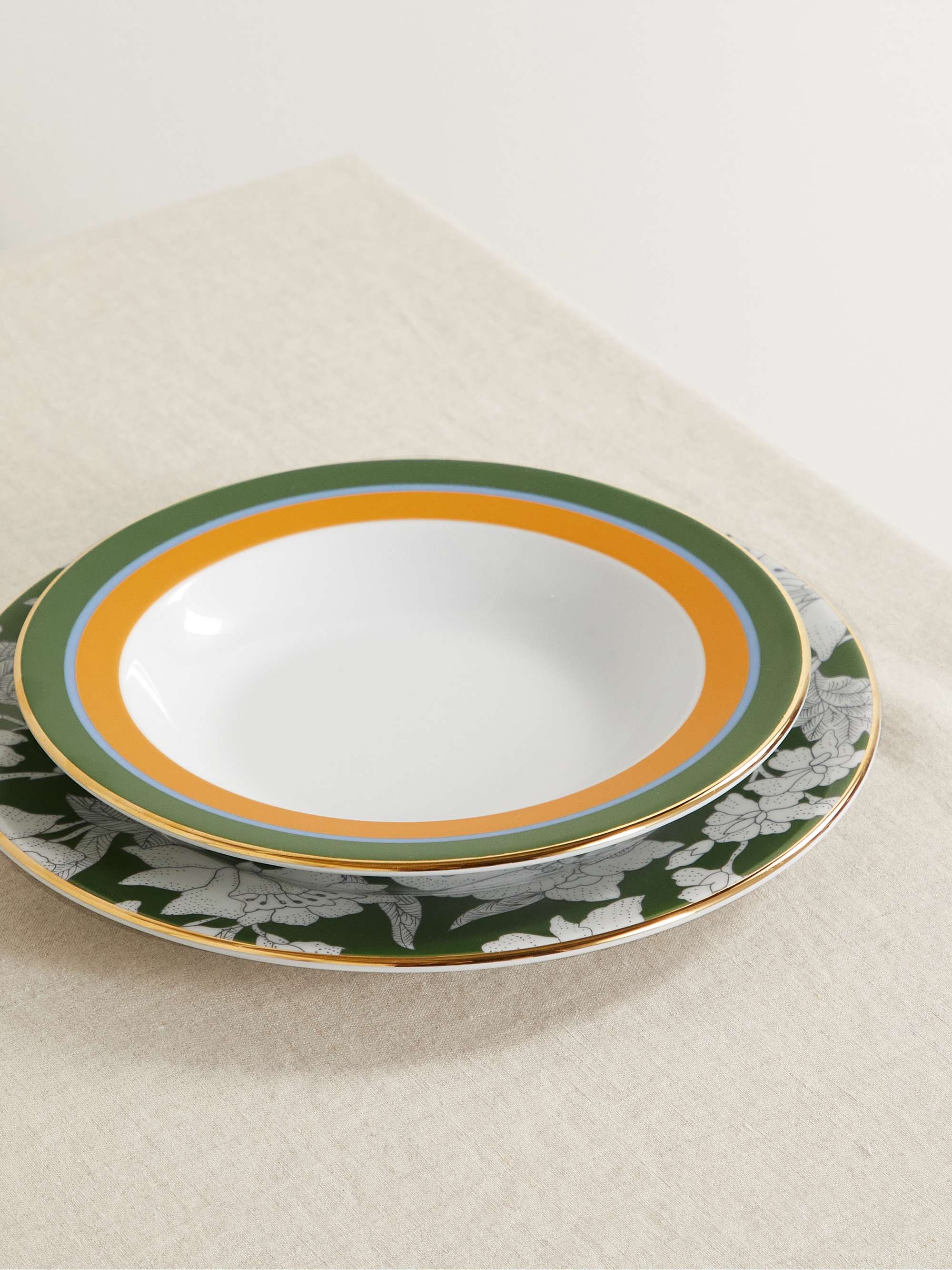 Libellula gold-plated porcelain soup and dinner plate set