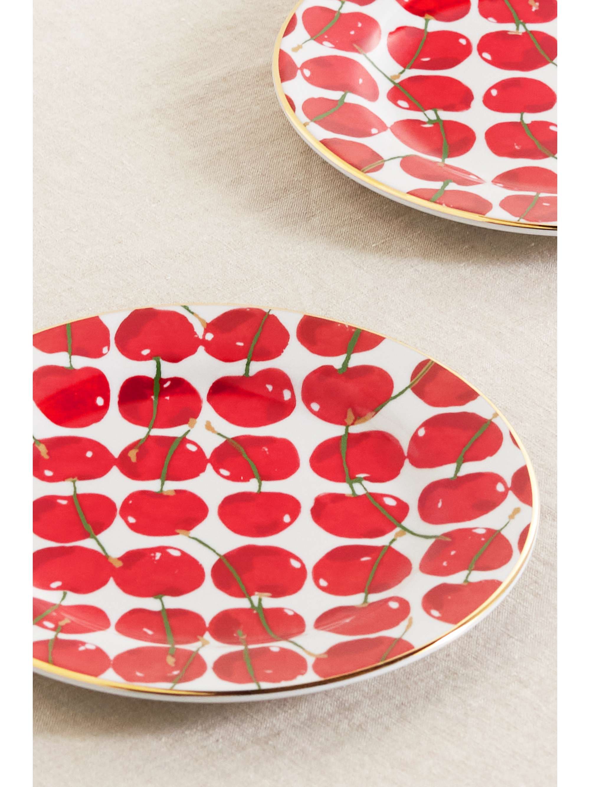 LA DOUBLEJ Set de deux petites assiettes en porcelaine plaquée or, 20 cm