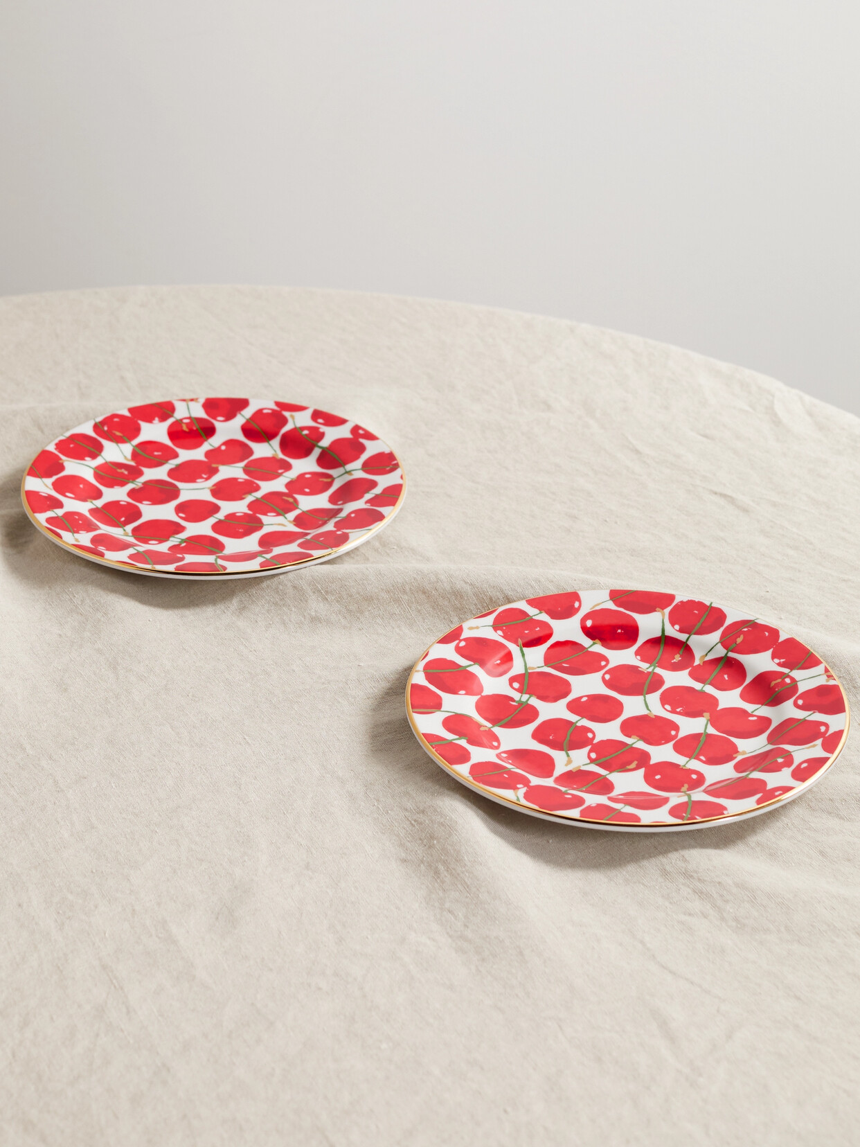 La DoubleJ - Set Of Two 20cm Gold-plated Porcelain Dessert Plates - Red