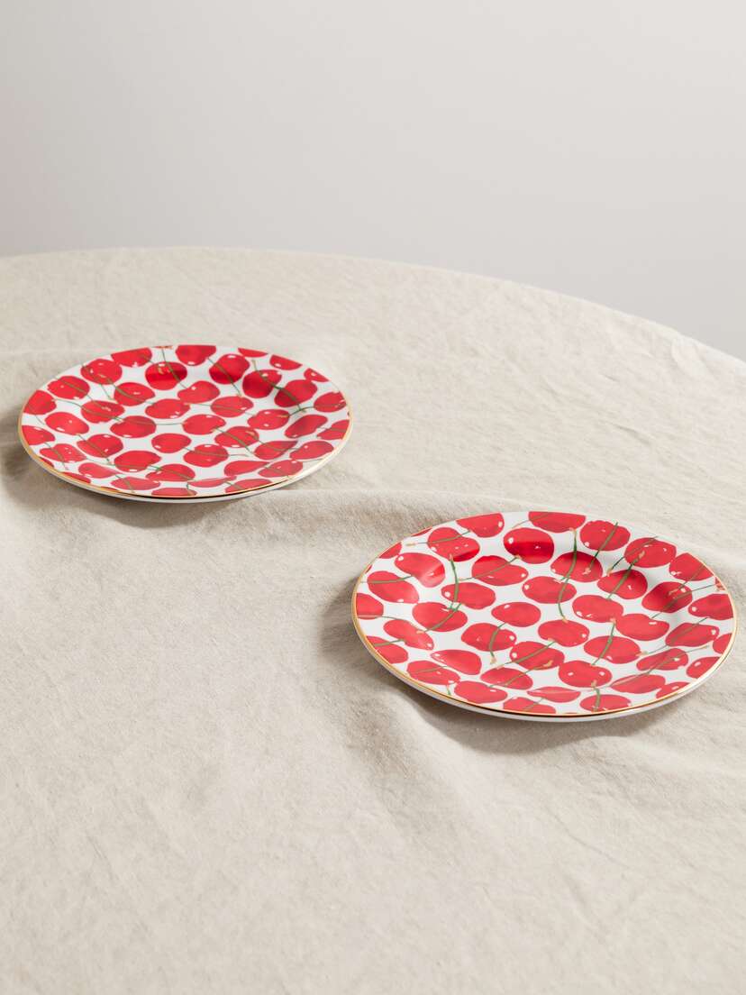La DoubleJ Set Of Two 20cm Gold-plated Porcelain Dessert Plates