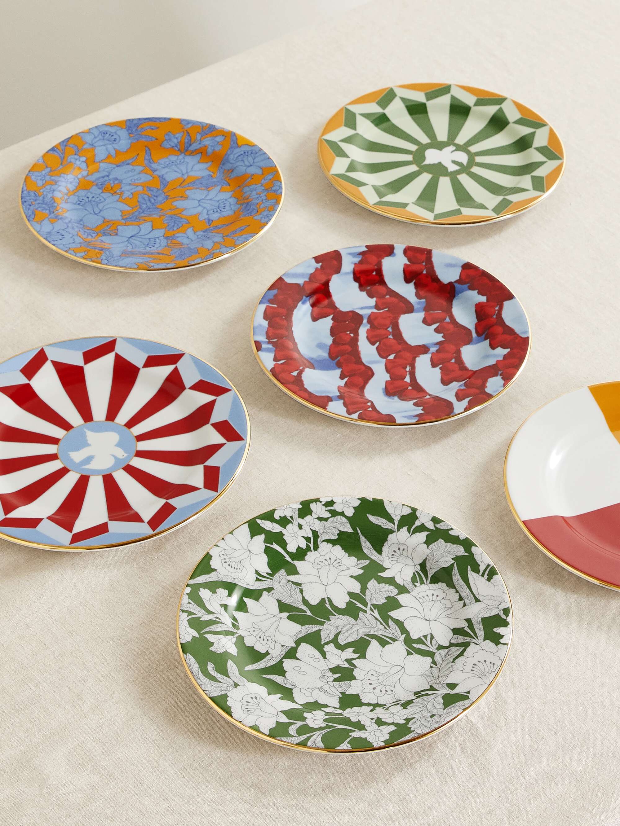 LA DOUBLEJ Set of six gold-plated porcelain dessert plates