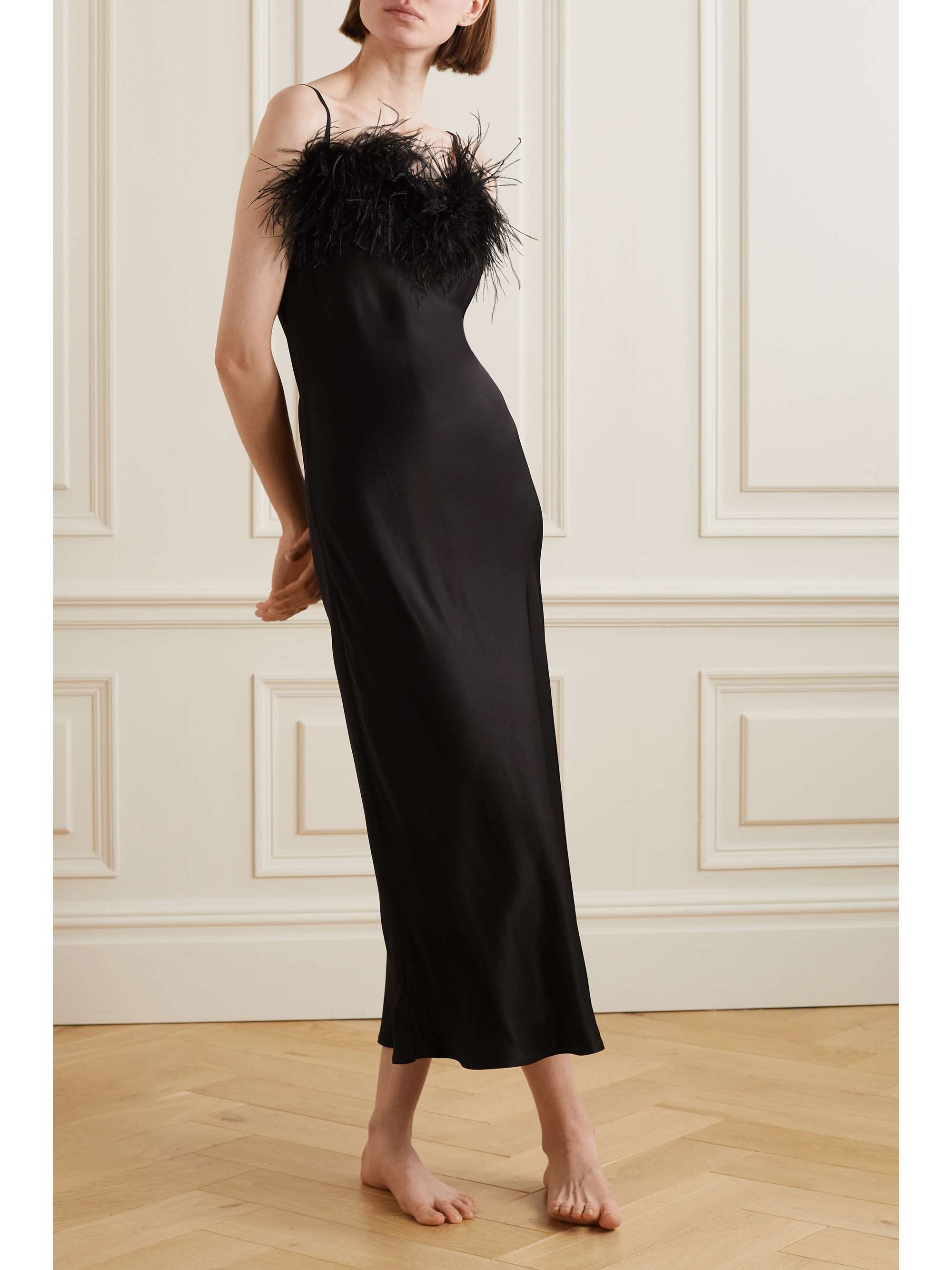 SLEEPER + NET SUSTAIN Boheme feather-trimmed LENZING ECOVERO satin chemise