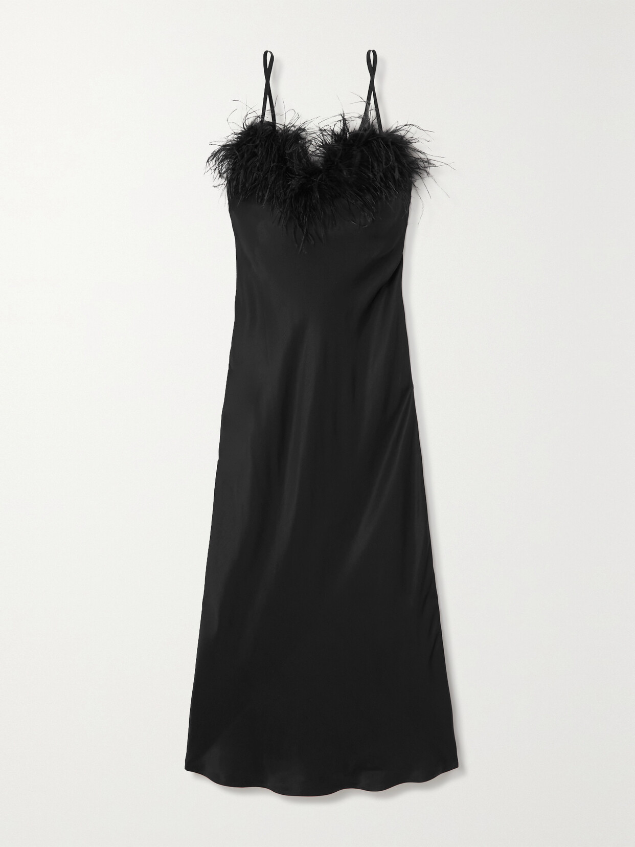 Shop Sleeper + Net Sustain Boheme Feather-trimmed Lenzing Ecovero Satin Chemise In Black