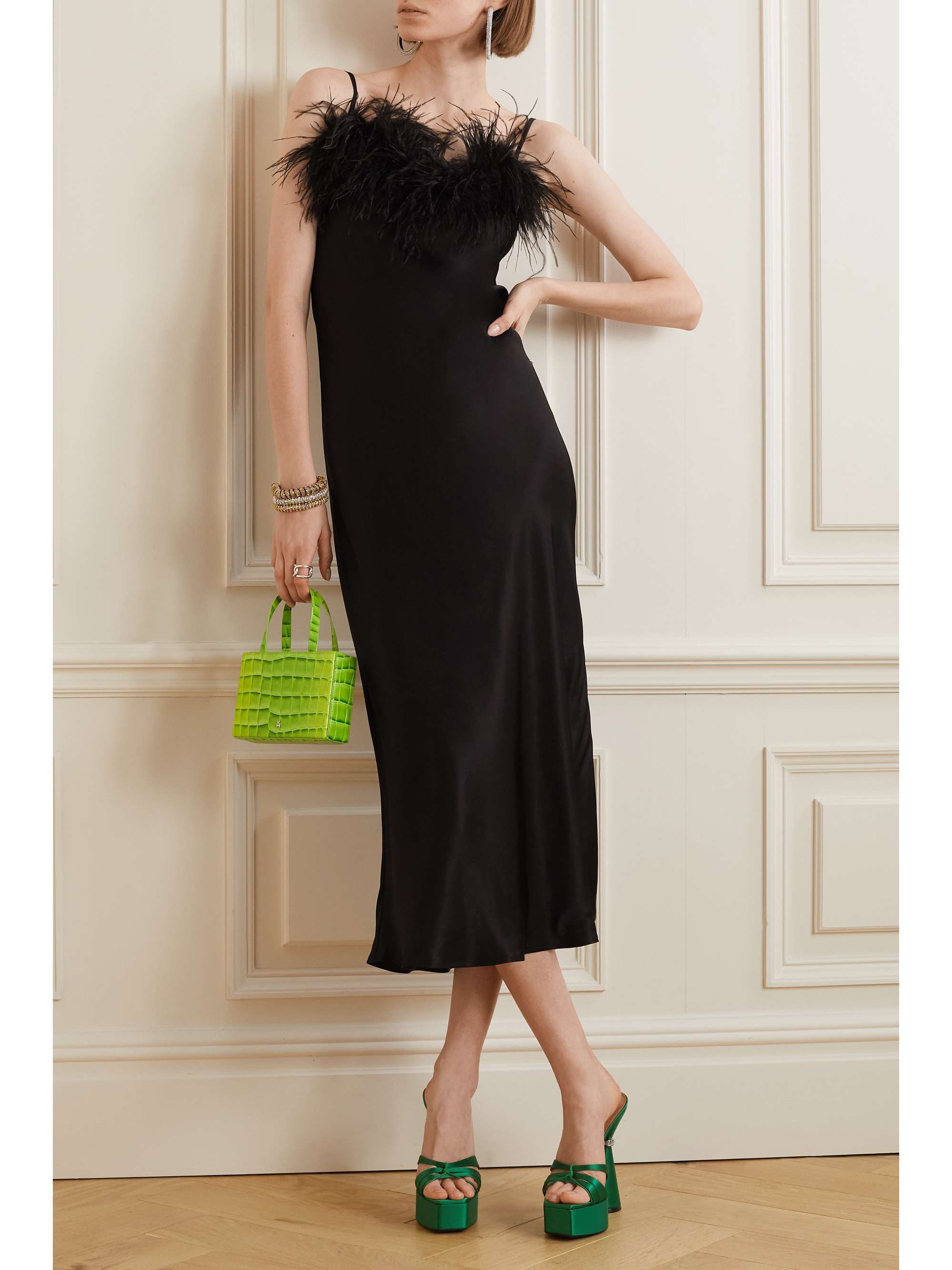 SLEEPER + NET SUSTAIN Boheme feather-trimmed LENZING ECOVERO satin chemise