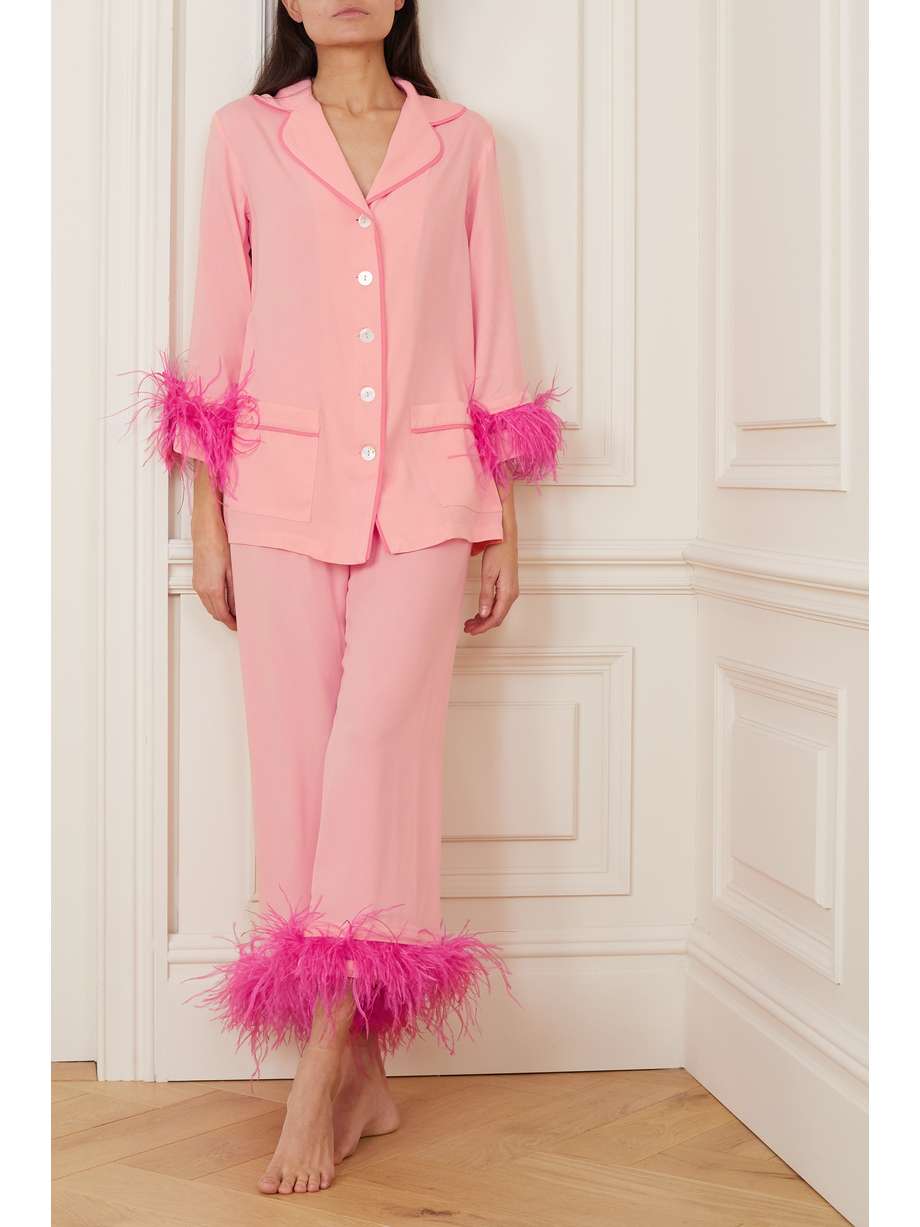 SLEEPER Party feathertrimmed twill pajama set NETAPORTER