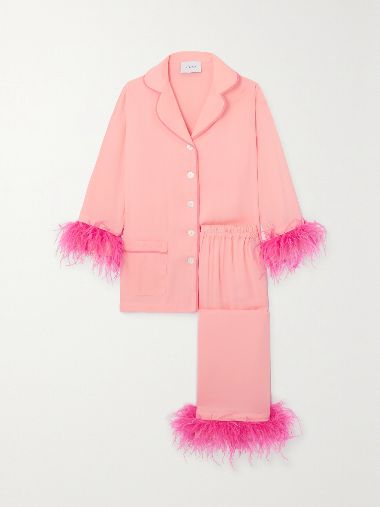 Sleeper - Party Feather-trimmed Twill Pajama Set - Pink