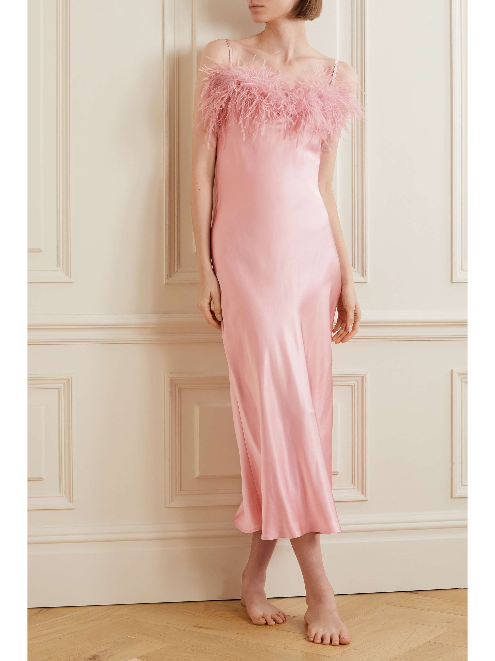 SLEEPER + NET SUSTAIN Boheme feather-trimmed LENZING ECOVERO satin chemise
