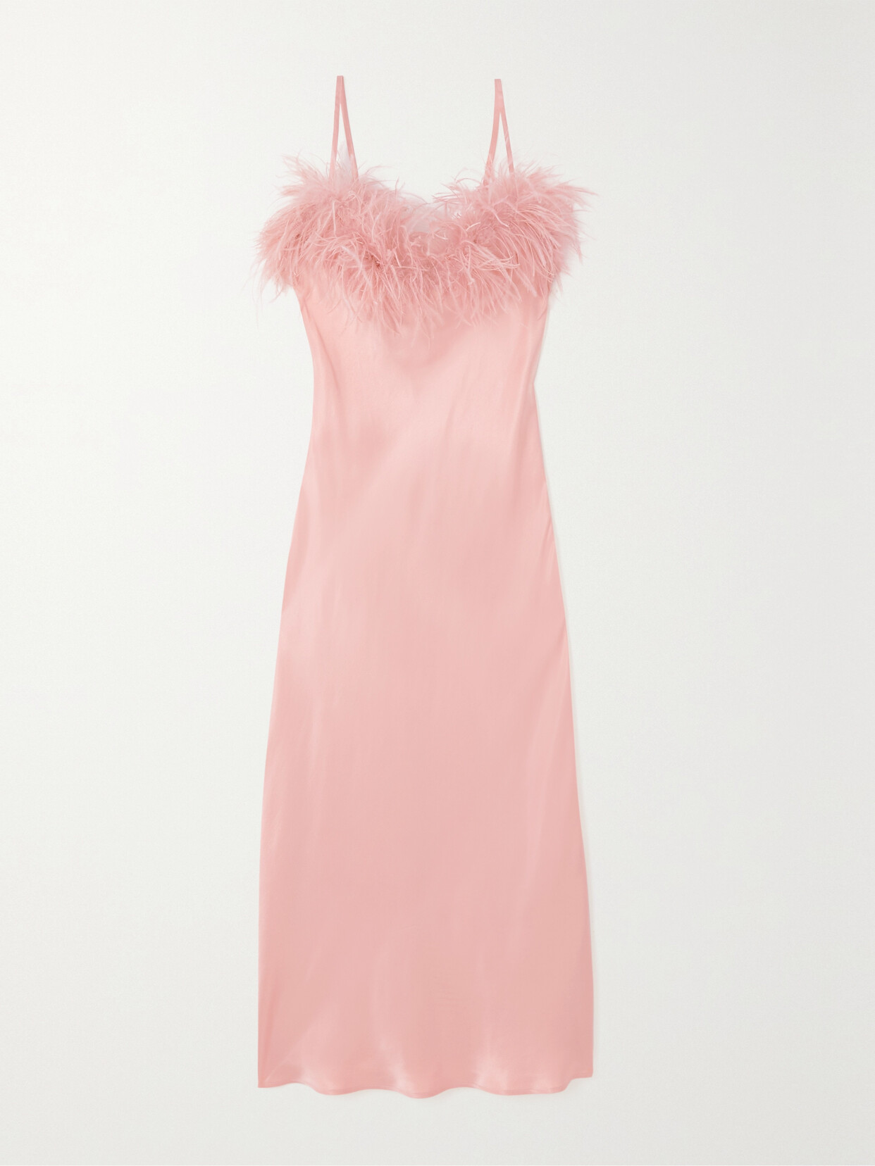 Shop Sleeper + Net Sustain Boheme Feather-trimmed Lenzing™ Ecovero™ Satin Chemise In Pink