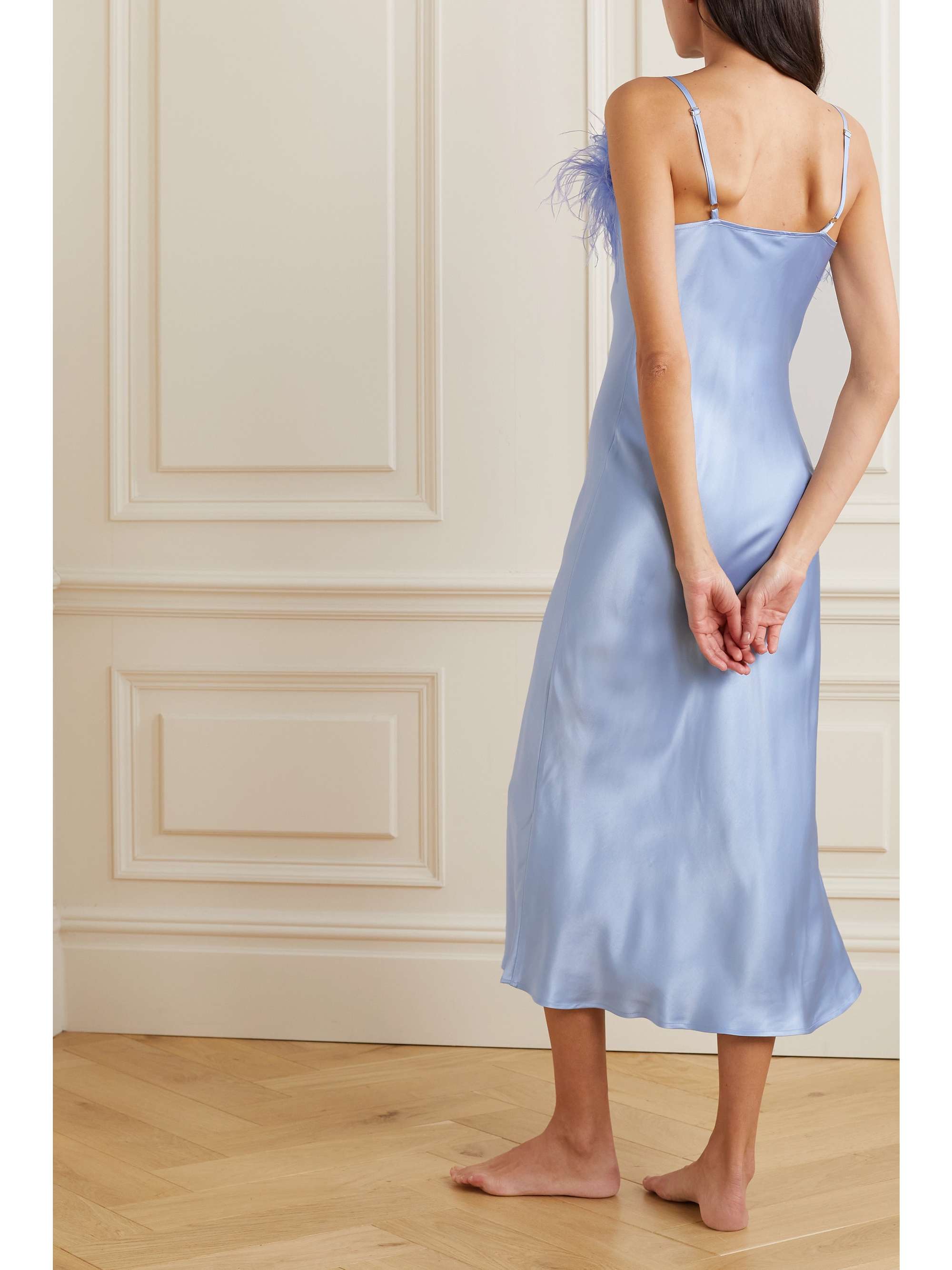 SLEEPER + NET SUSTAIN Boheme feather-trimmed LENZING ECOVERO satin chemise