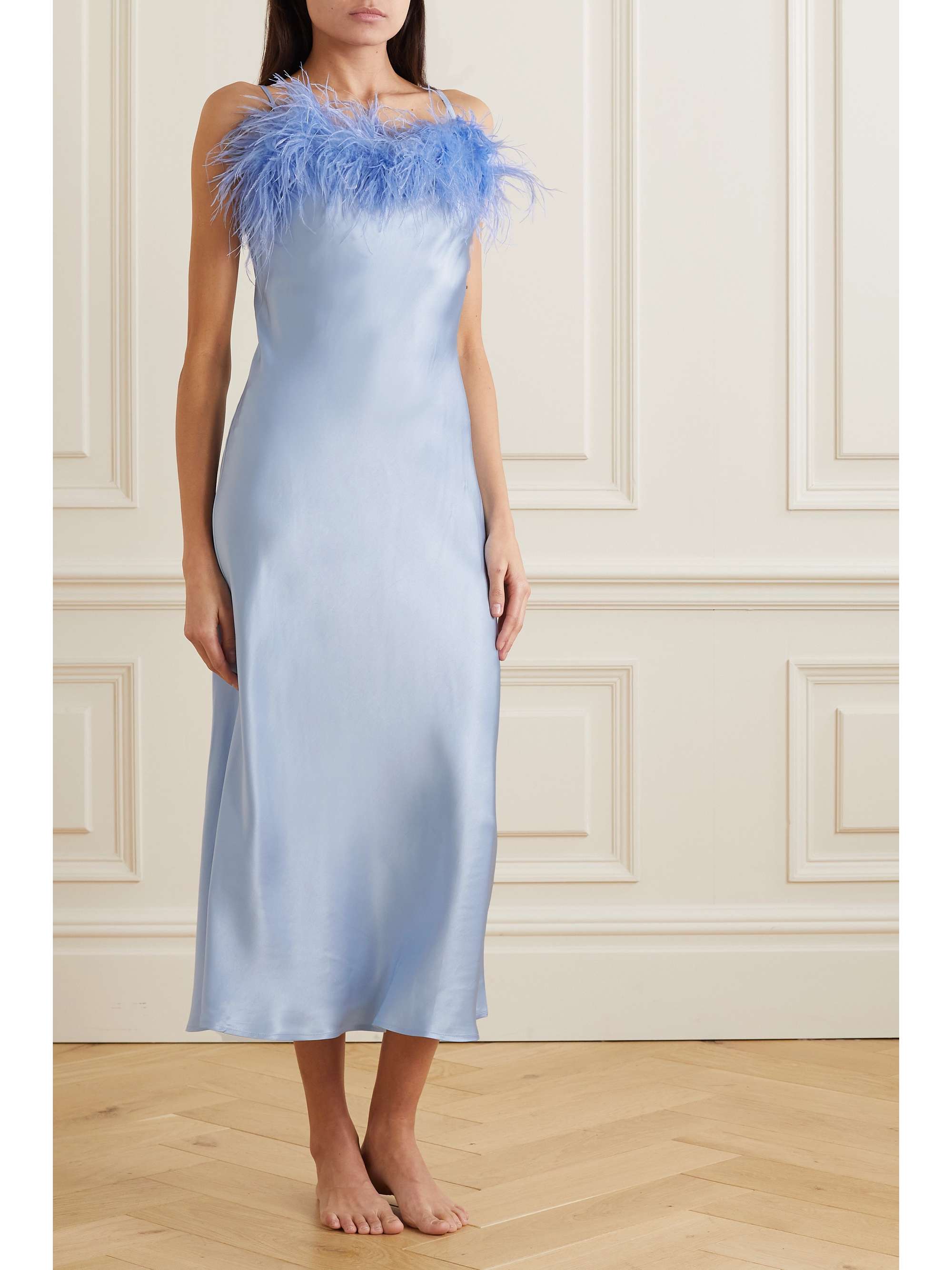 SLEEPER + NET SUSTAIN Boheme feather-trimmed LENZING ECOVERO satin chemise