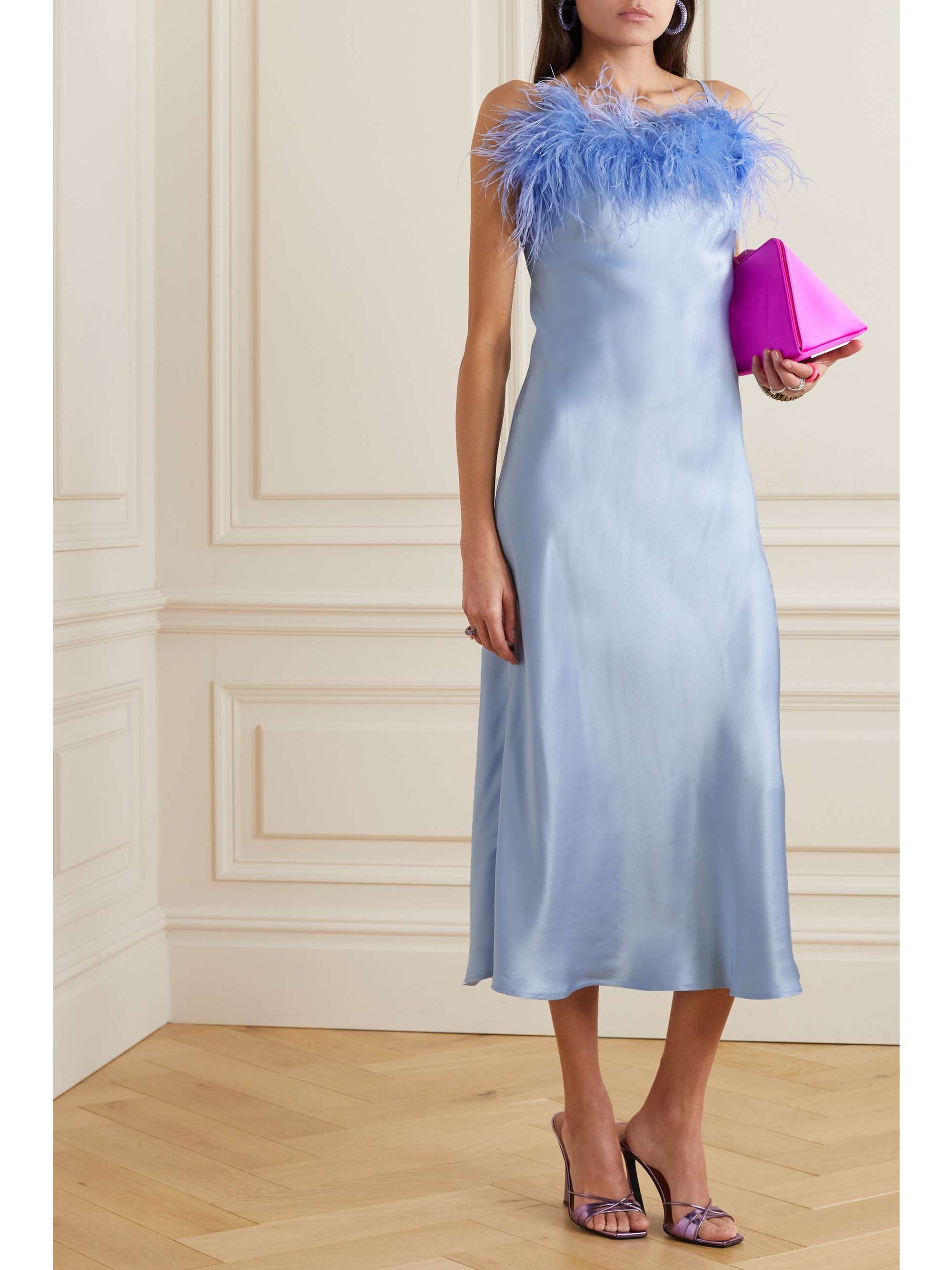 SLEEPER + NET SUSTAIN Boheme feather-trimmed LENZING ECOVERO satin chemise