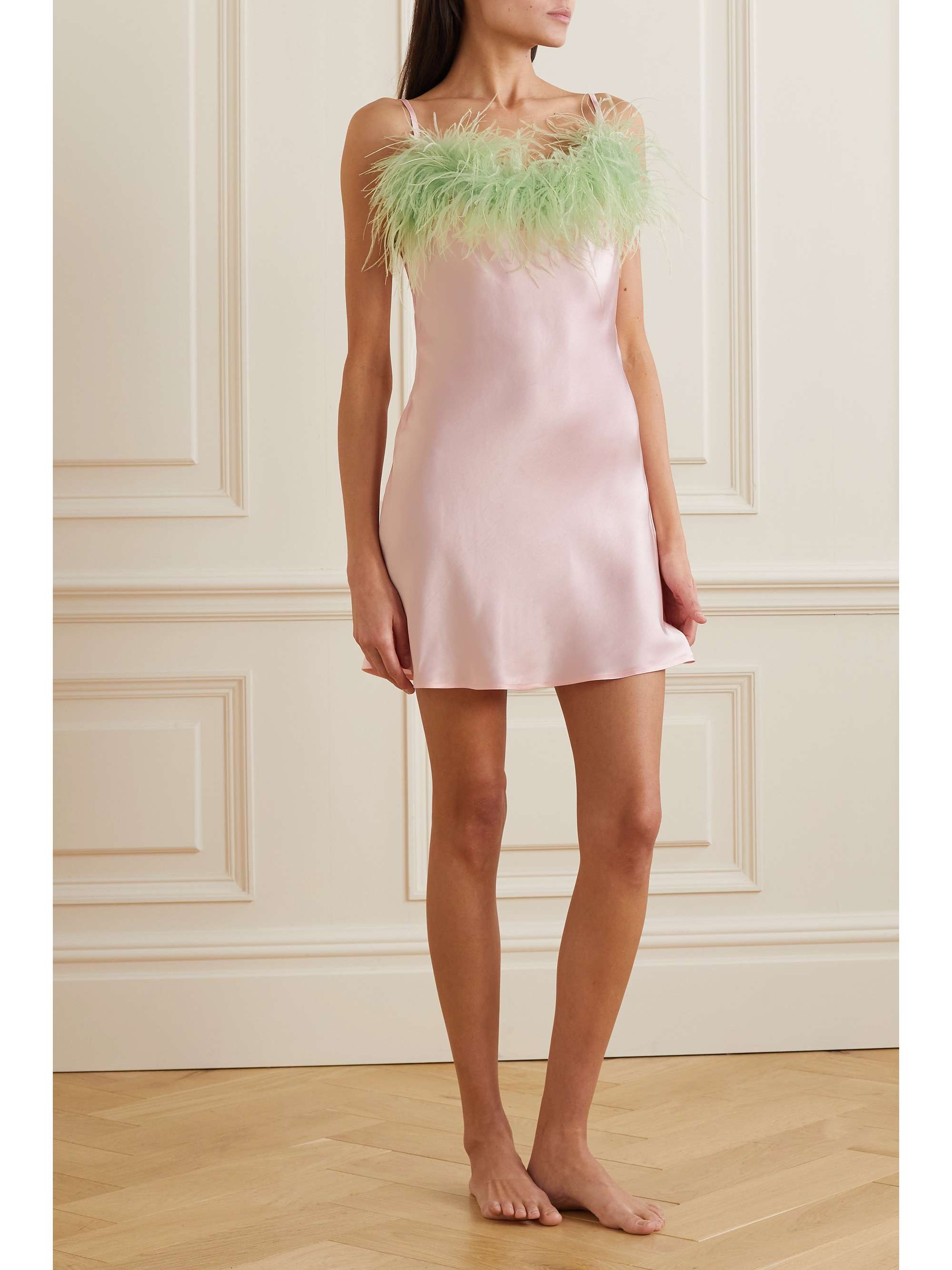 SLEEPER + NET SUSTAIN Boheme feather-trimmed ECOVERO satin chemise