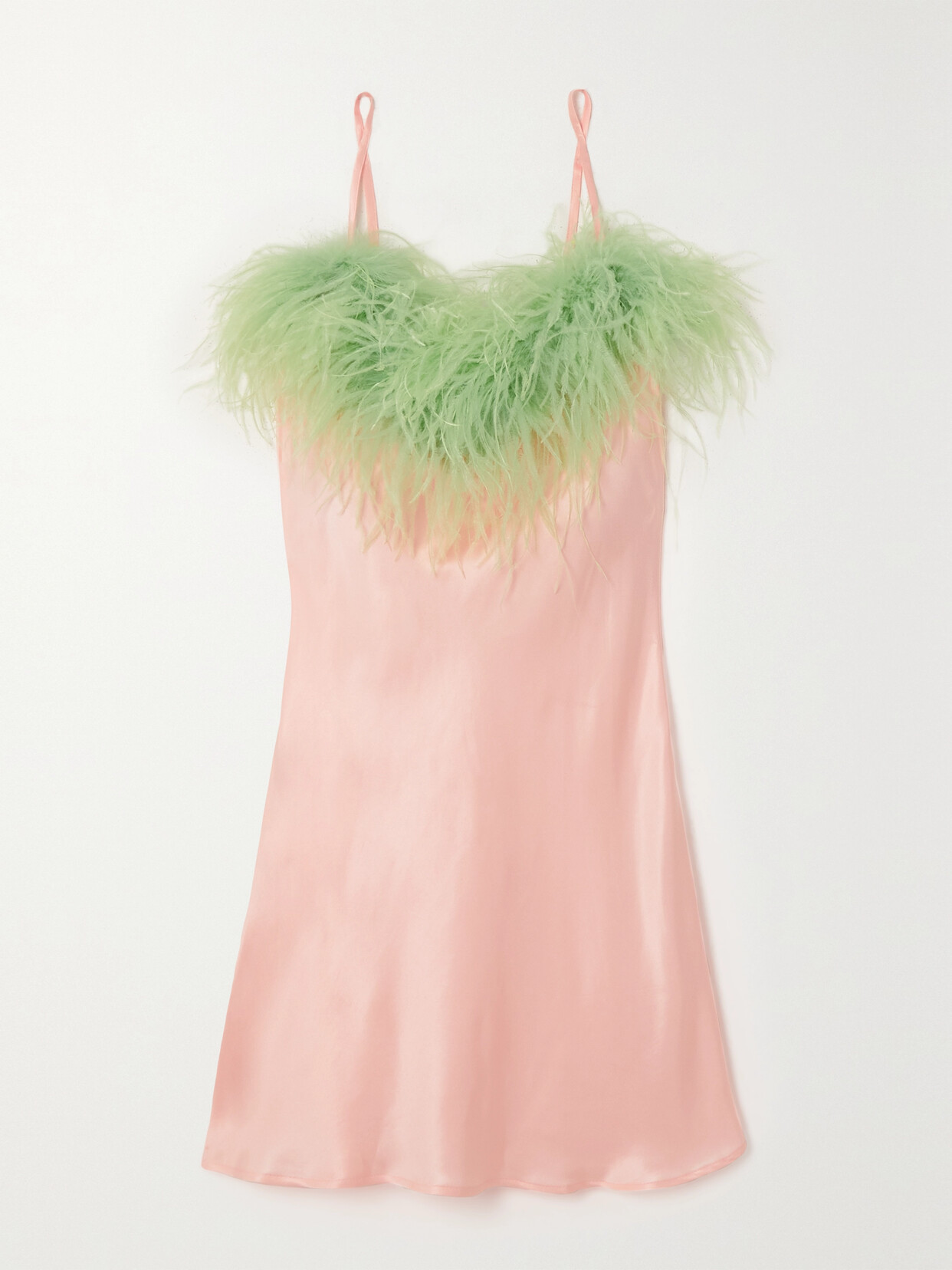 Sleeper + Net Sustain Boheme Feather-trimmed Ecovero Satin Chemise - Pink