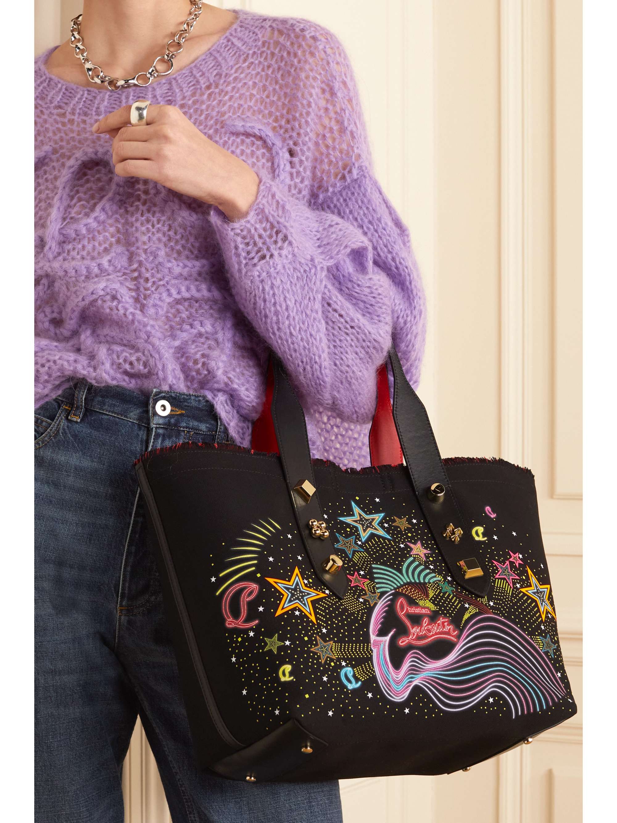 Luxury handbag - Frangibus Christian Louboutin medium tote bag in  multicolor fabric